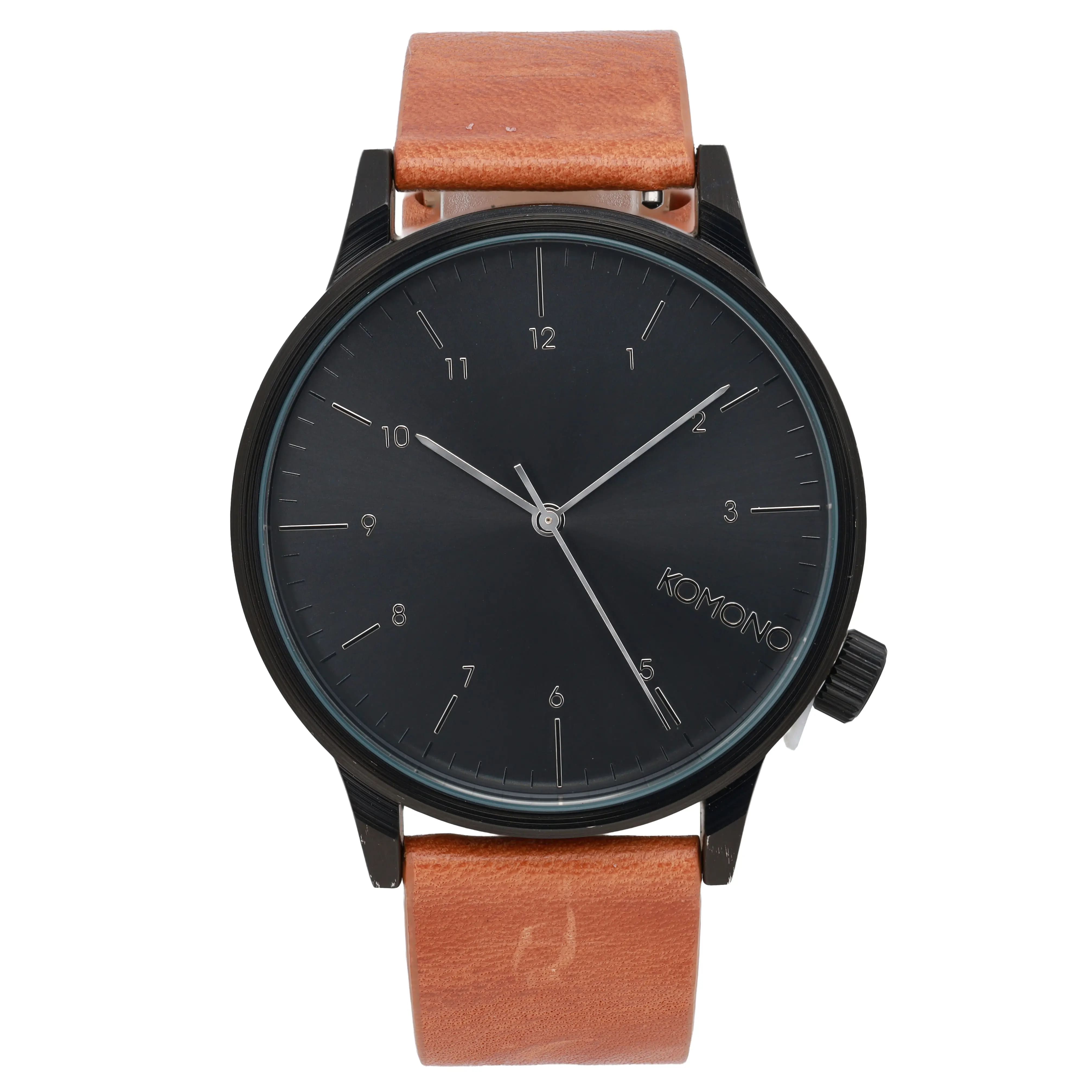 Komono Winston 42mm Black Dial  Brown Leather Band Men's Quartz Watch