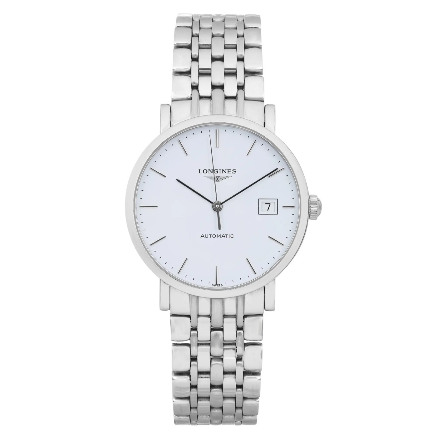 Longines Elegant 37mm Date Steel White Dial Automatic Men Watch