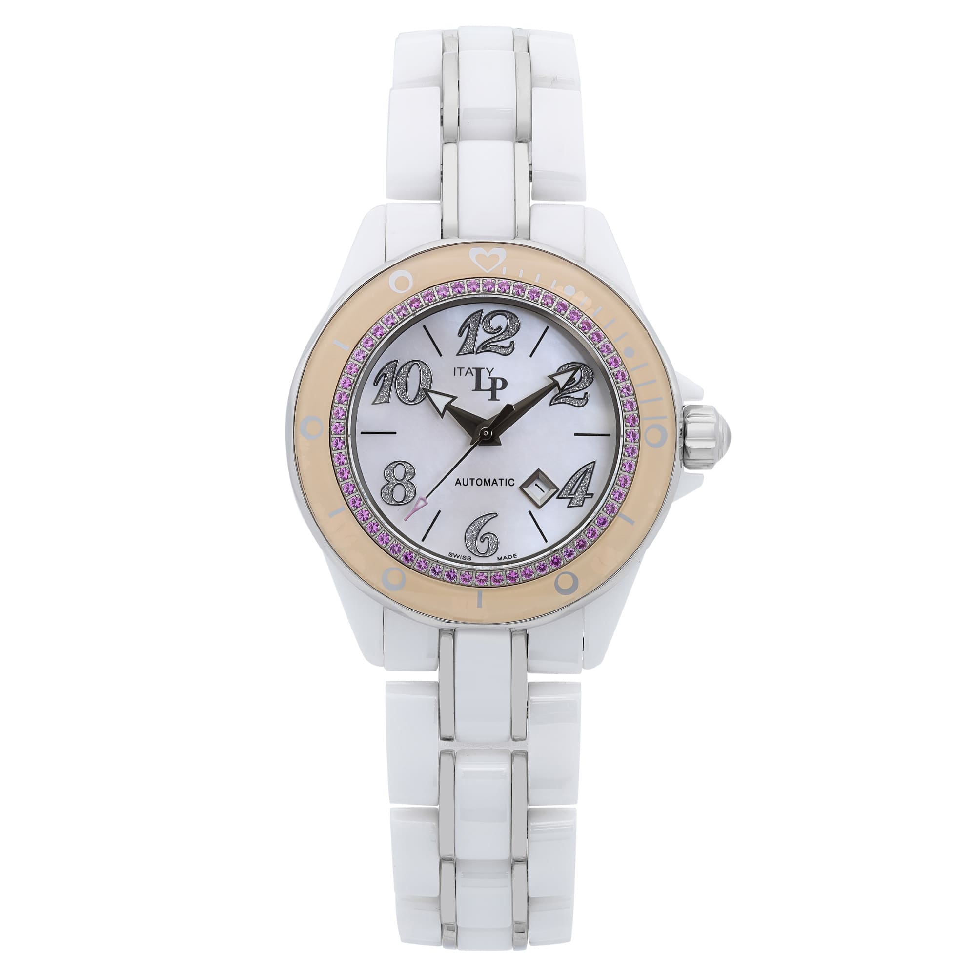 Lucien Piccard 36mm Ceramic MOP Diamond Dial Automatic Ladies Watch