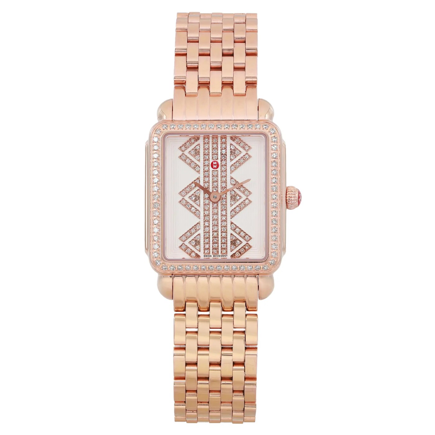 Michele Deco II Mid Steel Diamond White Dial Ladies Quartz Watch