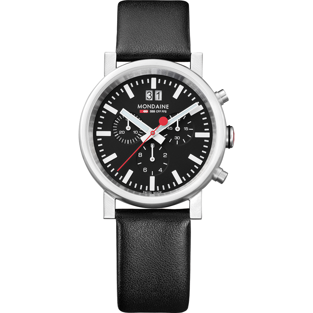 Mondaine Evo Big Steel Chronograph Black Dial Mens Quartz Watch