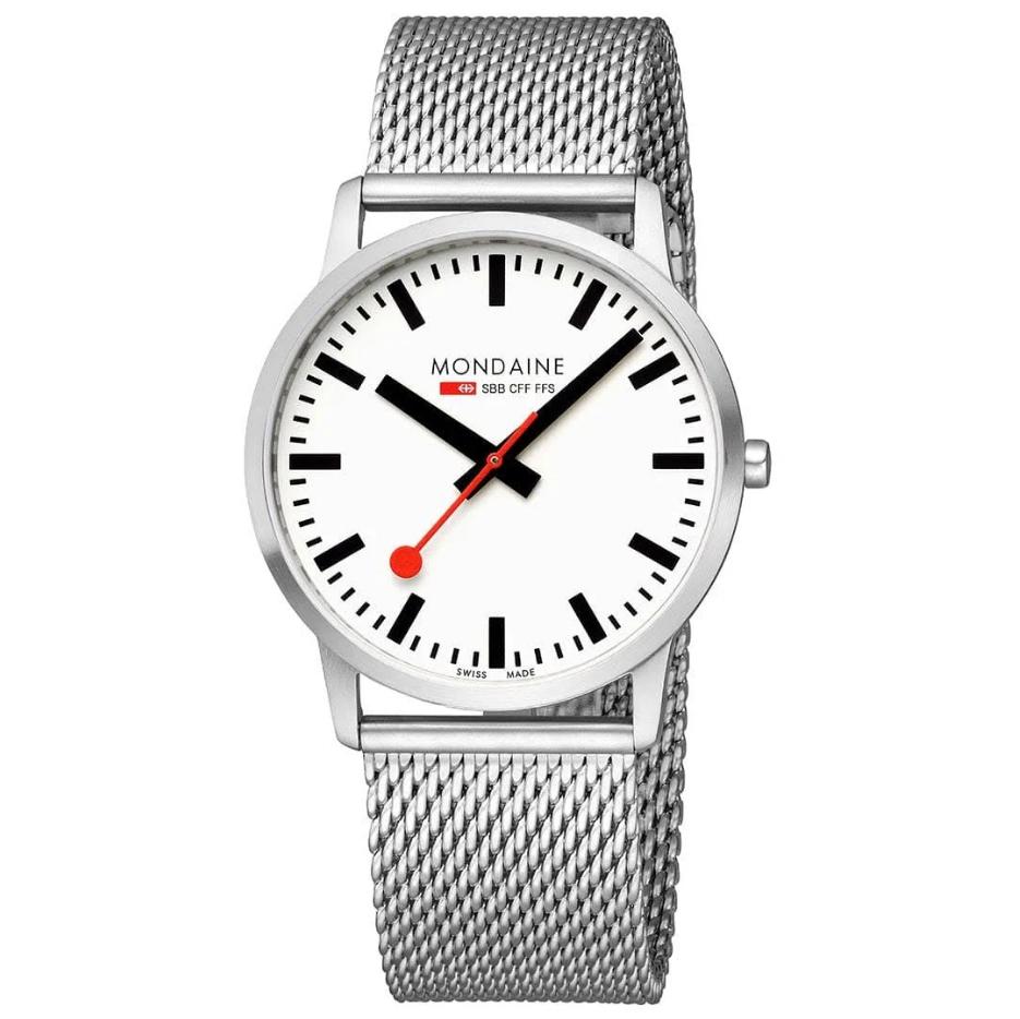 Mondaine Steel Case White Dial Steel Mens Quartz Watch