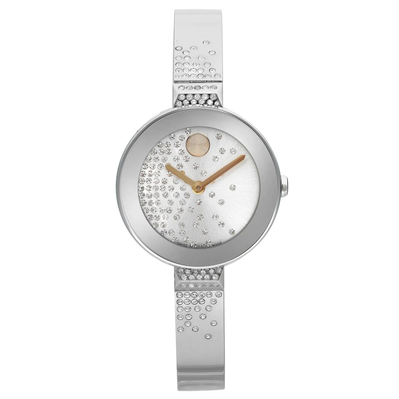 Movado BOLD 28mm Steel Crystal Sunray Silver Dial Quartz Ladies Watch