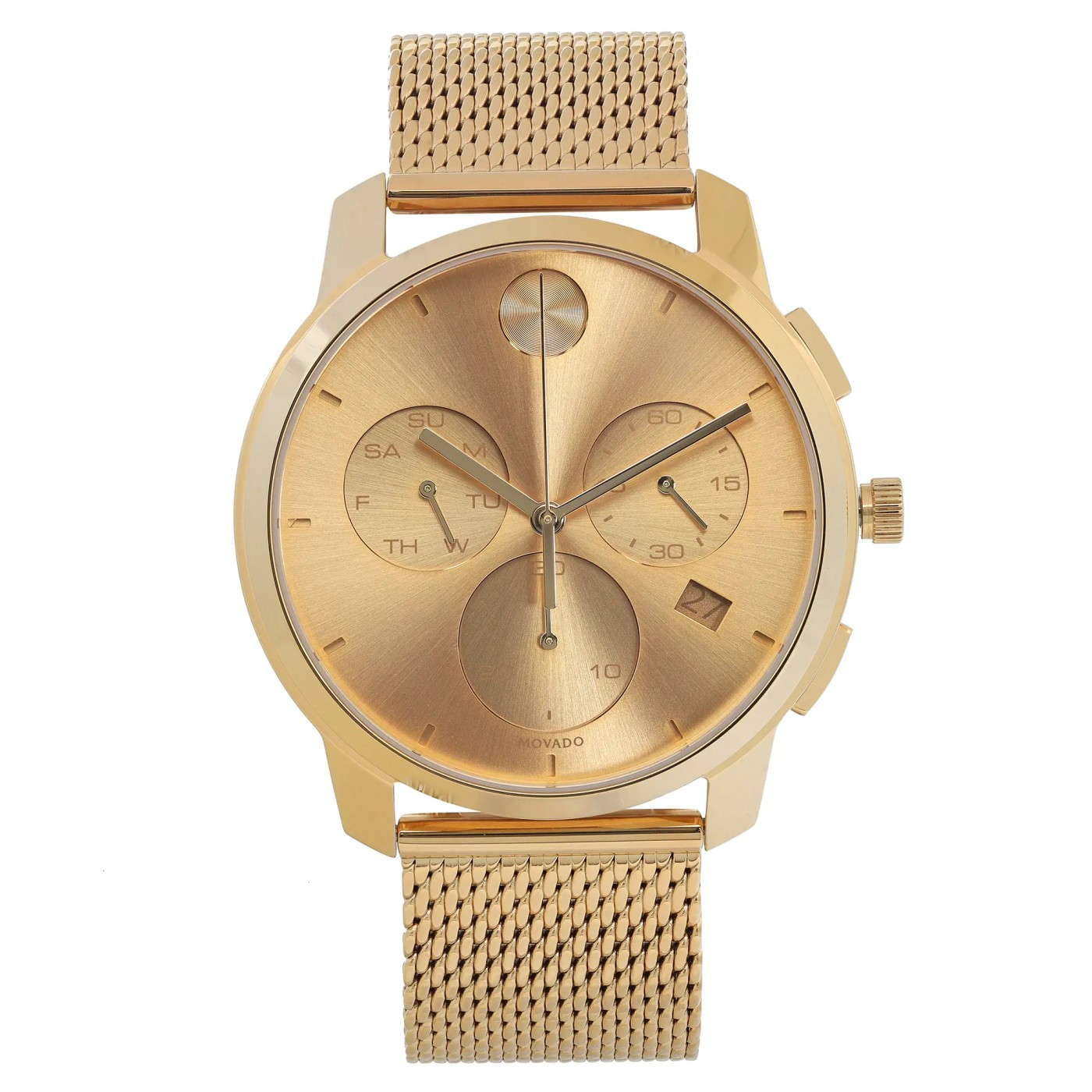 Movado Bold 42mm Gold Tone Steel Champagne Dial Quartz Mens Watch
