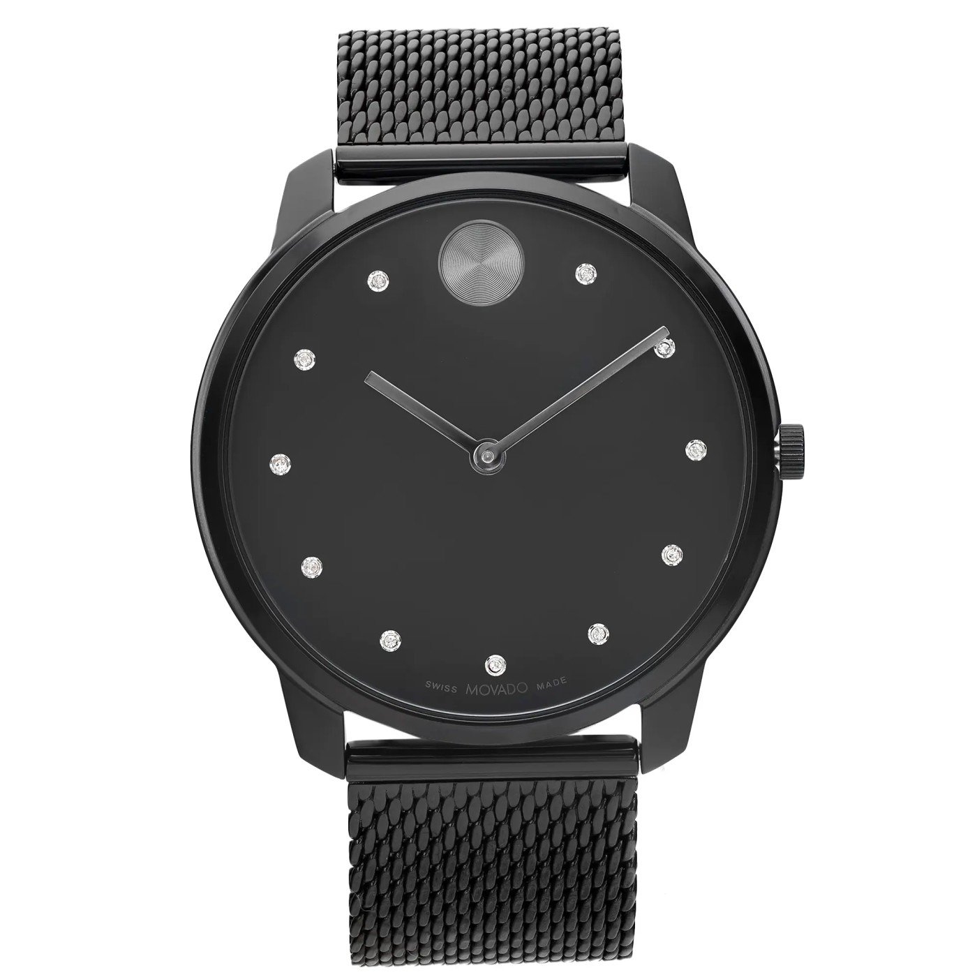 Movado BOLD Thin 42mm Ion-Plated Crystal Black Dial Men Watch