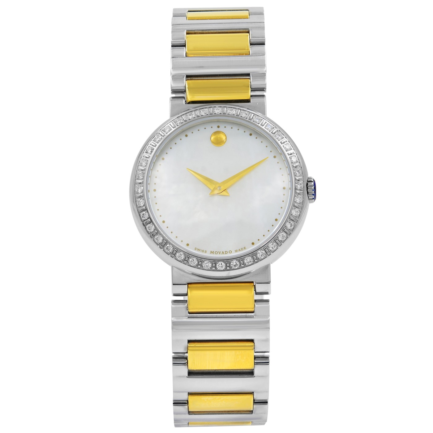 Movado Concerto 30mm Steel Diamond Bezel MOP Dial Ladies Watch