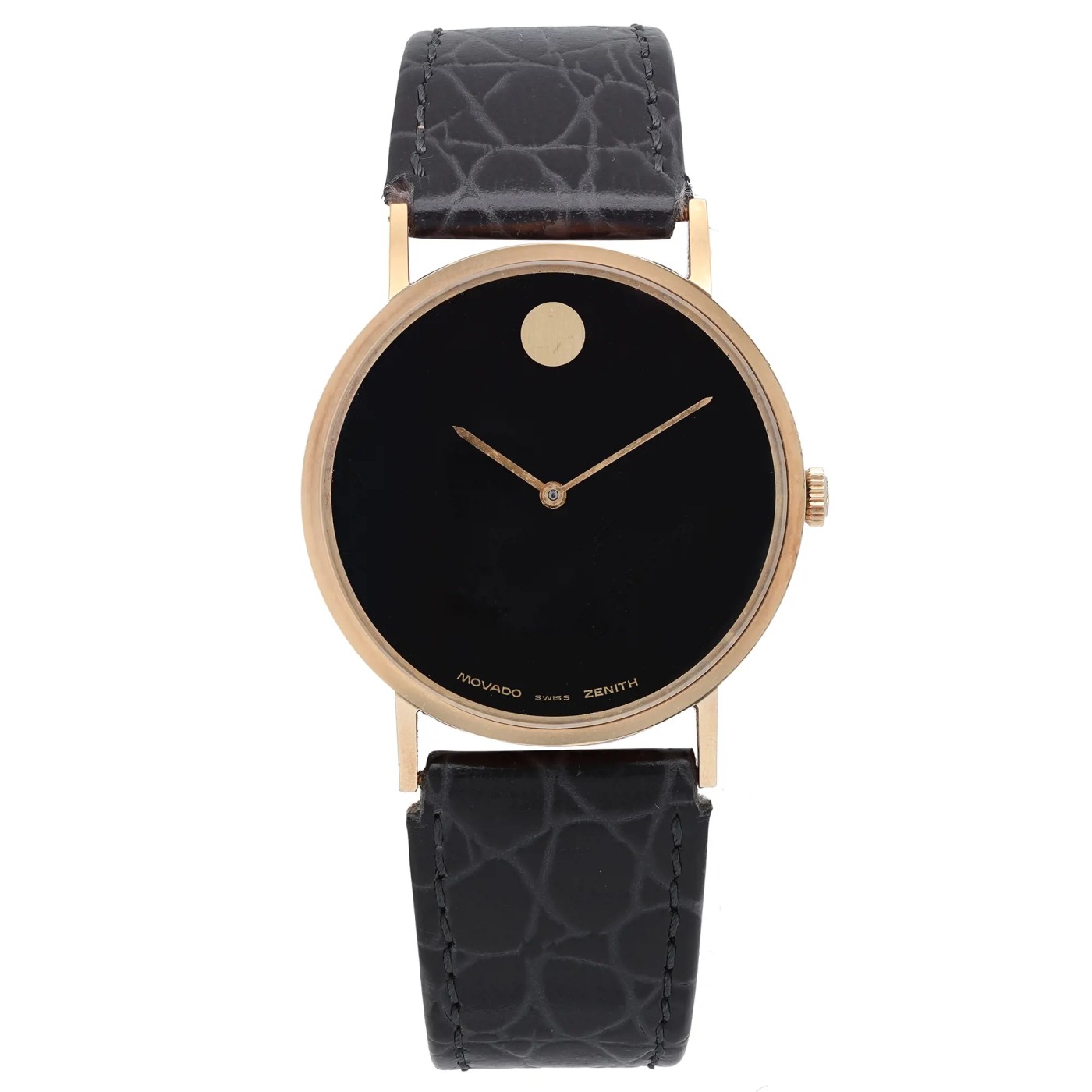 Movado Museum 33mm 14K Yellow Gold Black Dial Zenith Hand Wind Vintage Watch