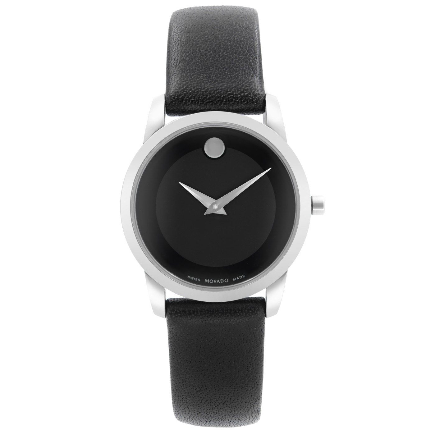 Movado Museum Steel Black Dial Black Leather Strap Ladies Watch