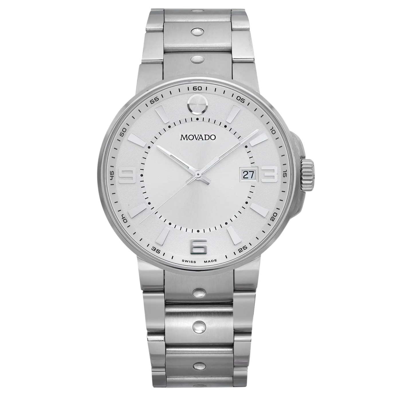 Movado Pilot 41mm Steel Silver Dial Men Watch