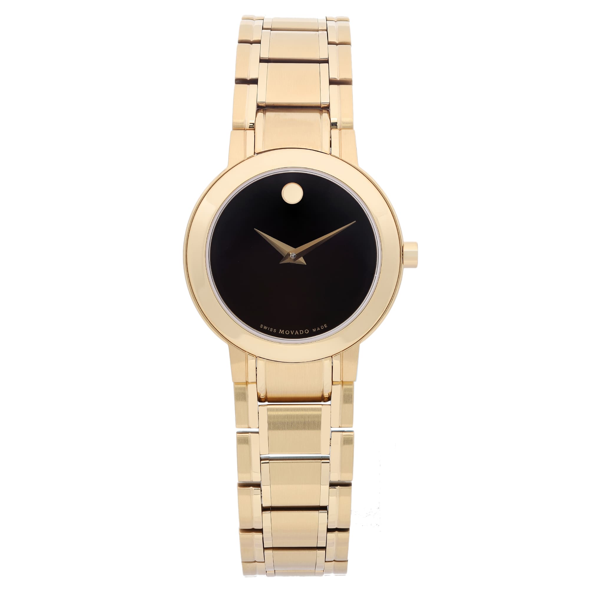 Movado Stiri 28mm Gold Tone Steel Black Dial Quartz Ladies Watch 