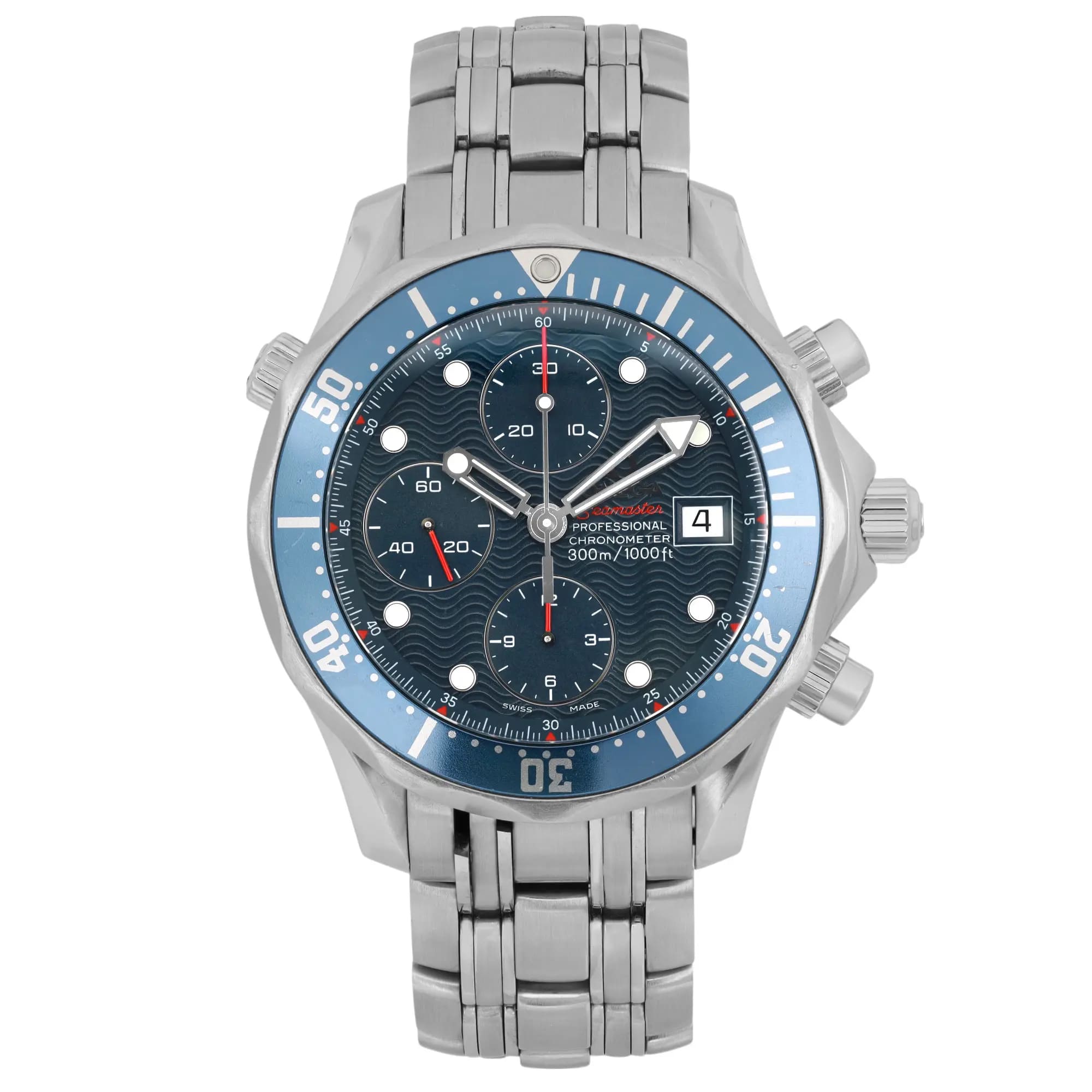 Omega Seamaster Steel Blue Wave Dial Automatic Mens Watch 