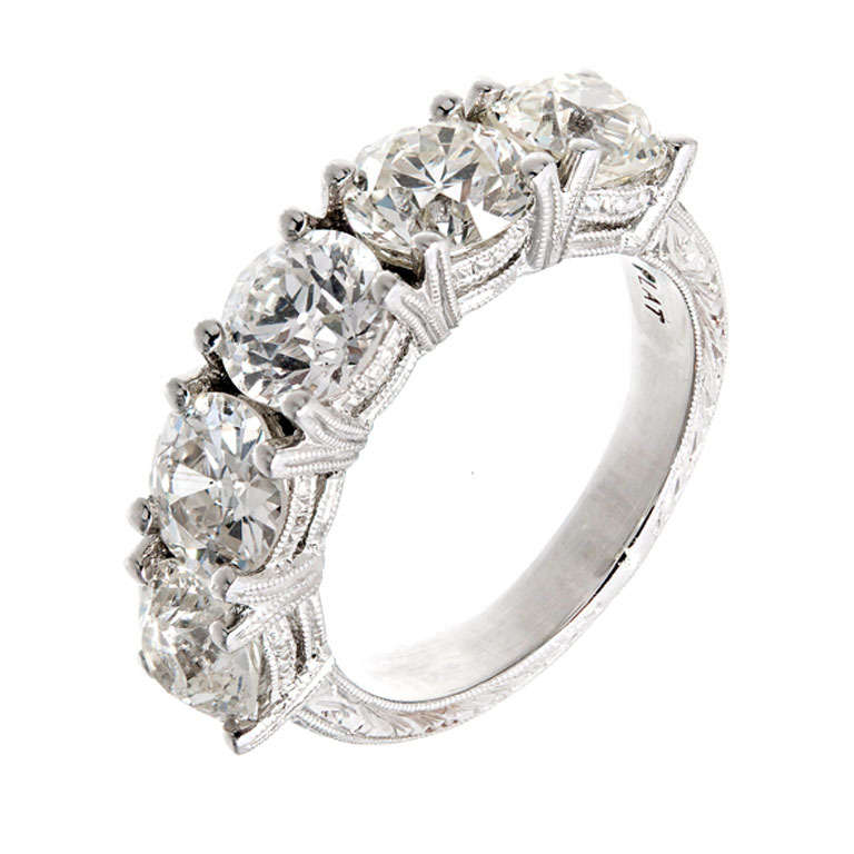 Platinum Diamond Engraved Ring Size 5.75