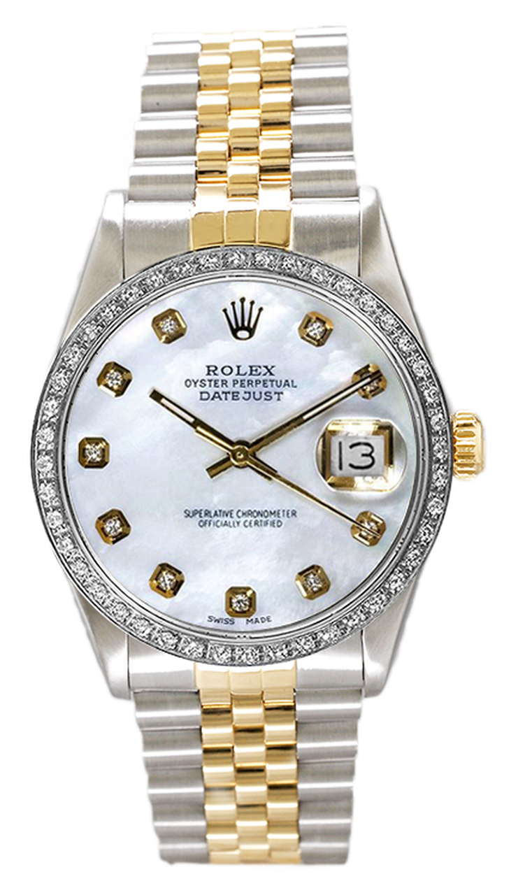 Rolex Men's Datejust Two Tone Custom Diamond Bezel  Mother of Pearl Diamond Dial