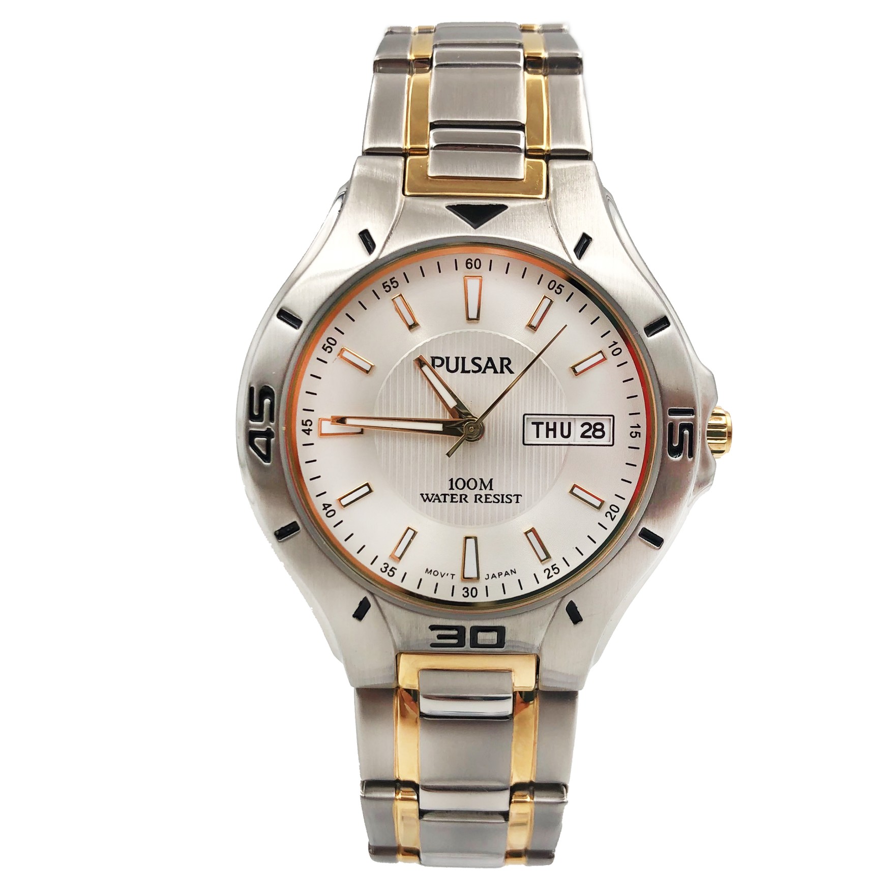 Pulsar Dress Day Date Two Tone Steel Silver Dial Quartz Mens Watch