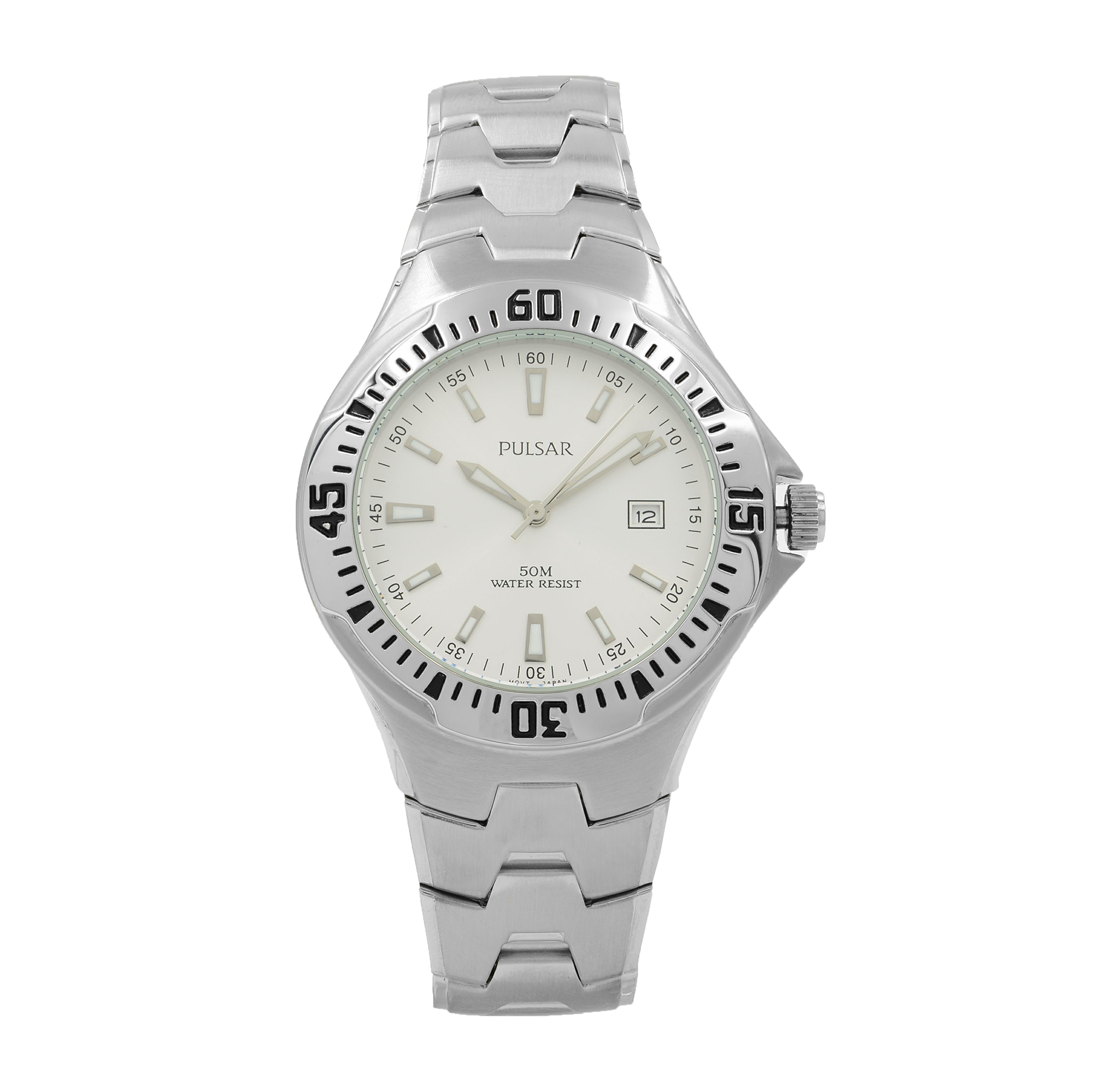 Pulsar Stainless Steel Date Silver Dial Quartz Mens Watch