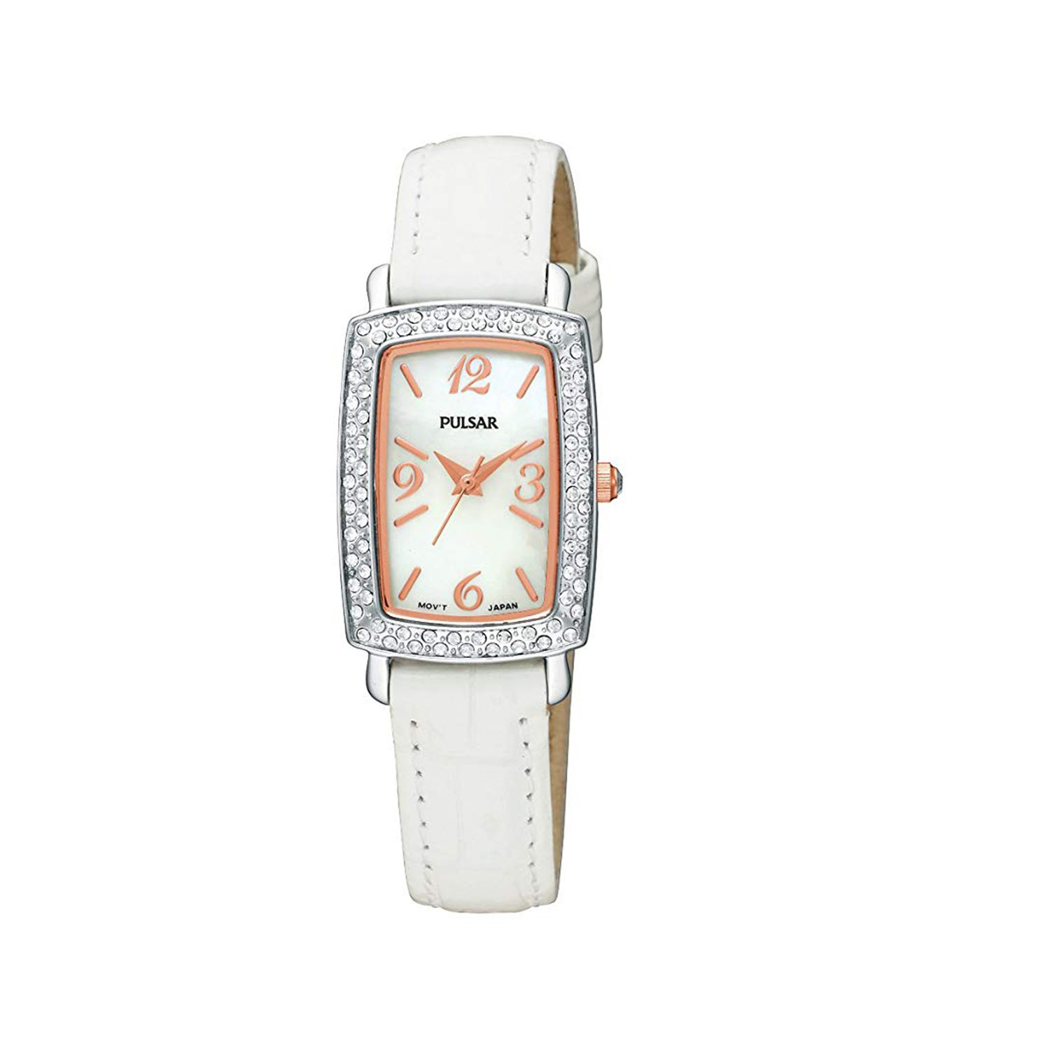 Pulsar Stainless Steel White MOP Dial White Leather Strap Ladies Watch