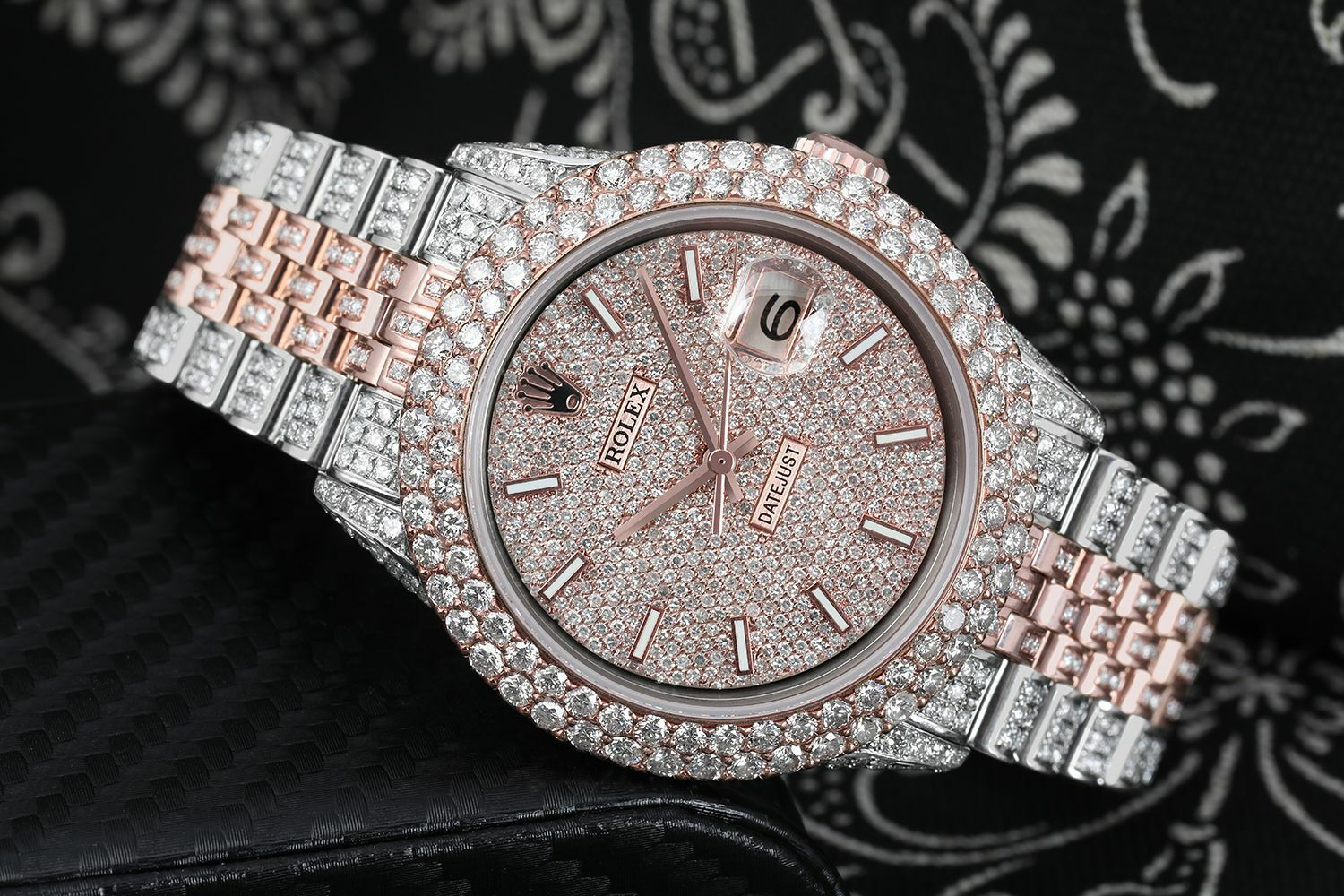 Rolex Datejust Two Tone Rose  Steel 36MM Index Pave Dial Custom Diamond Watch