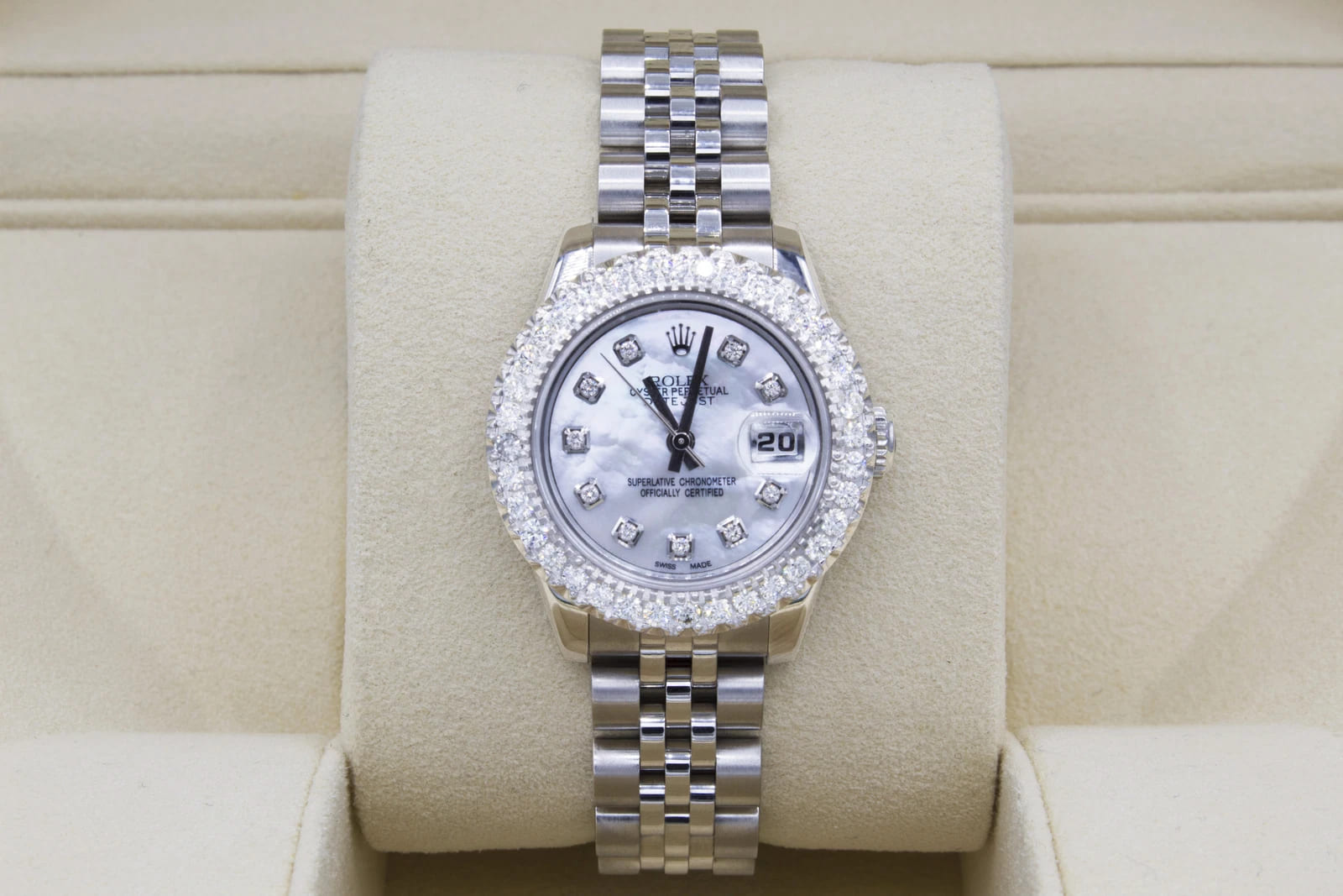 Rolex Datejust 26mm Custom 2ct Diamond Bezel  Custom White MOP Dial
