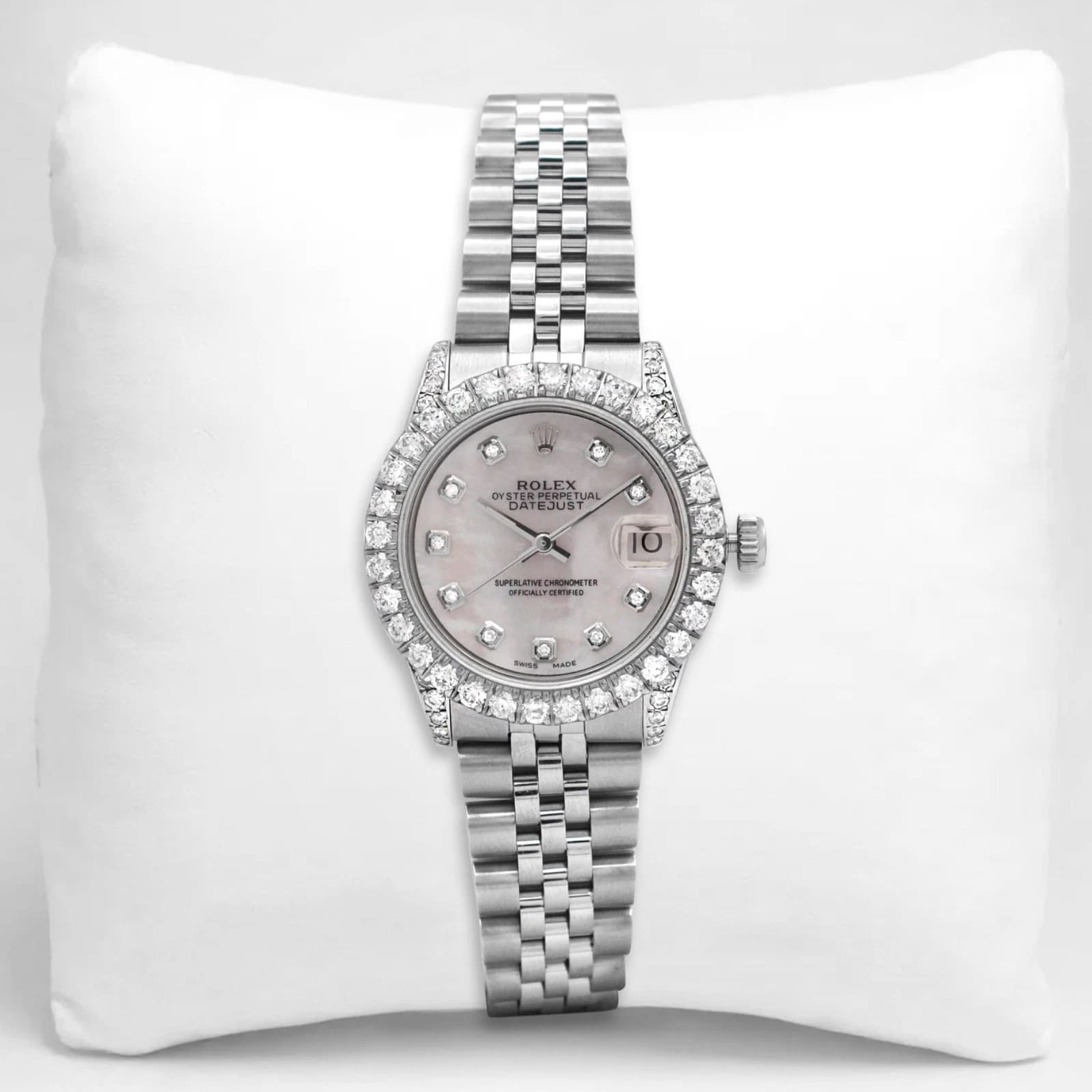 Rolex Datejust 31 68240 Auto 31mm Custom Dia Bezel/Lugs/Indices MOP Dial SS w.B