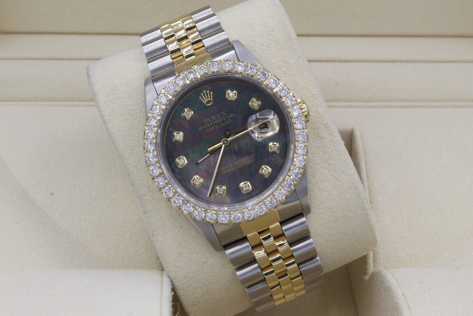 Rolex Datejust 36mm Custom 3ct VS Diamond Bezel  Grey MOP Dial T/T Quickset
