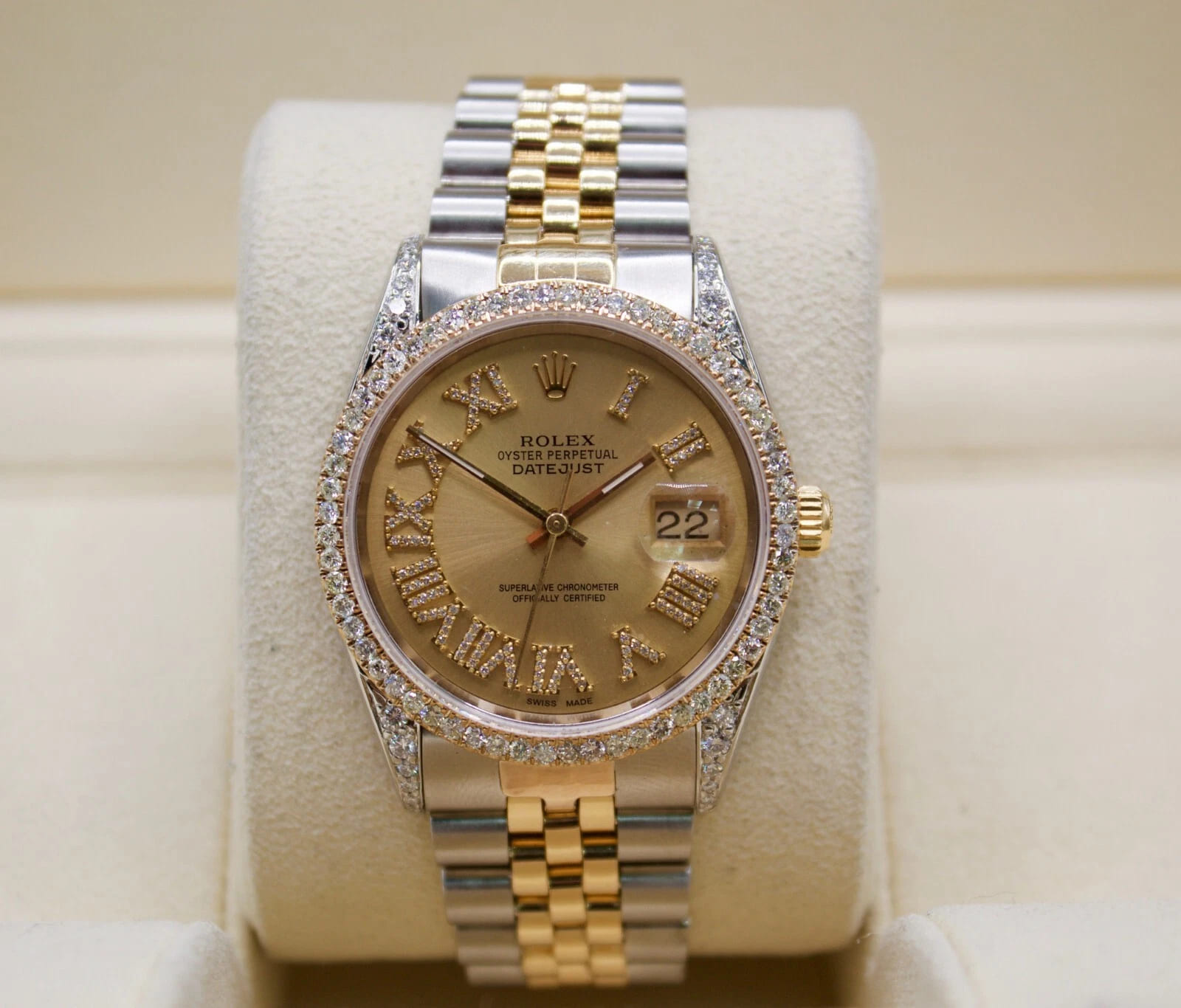 Rolex Datejust 36mm Custom Diamond Dial  Bezel/Lugs Two Tone Jubilee Band w.Box