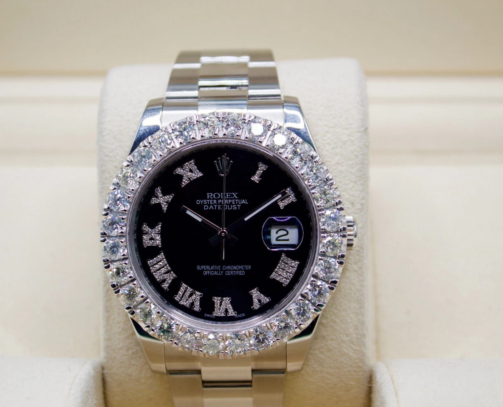 Rolex Datejust 41mm 116300 Custom 7ct Diamond Bezel Dial Roman Oyster w. Box