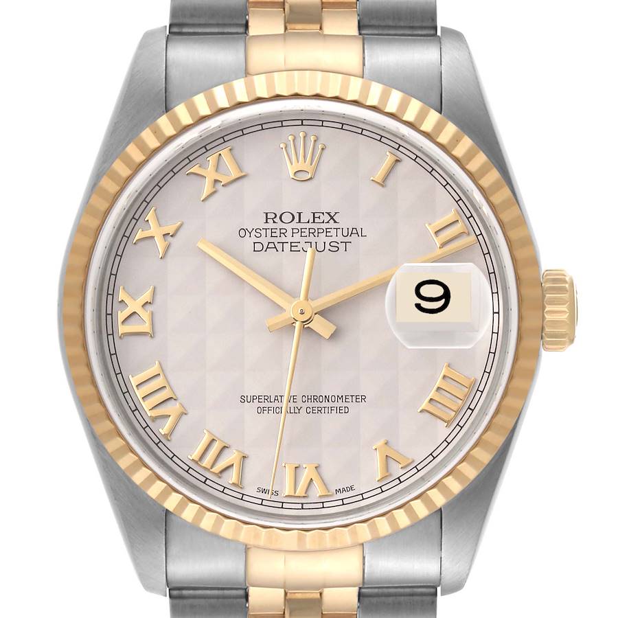 Rolex Datejust 36mm Steel Ivory Pyramid Dial Mens Watch