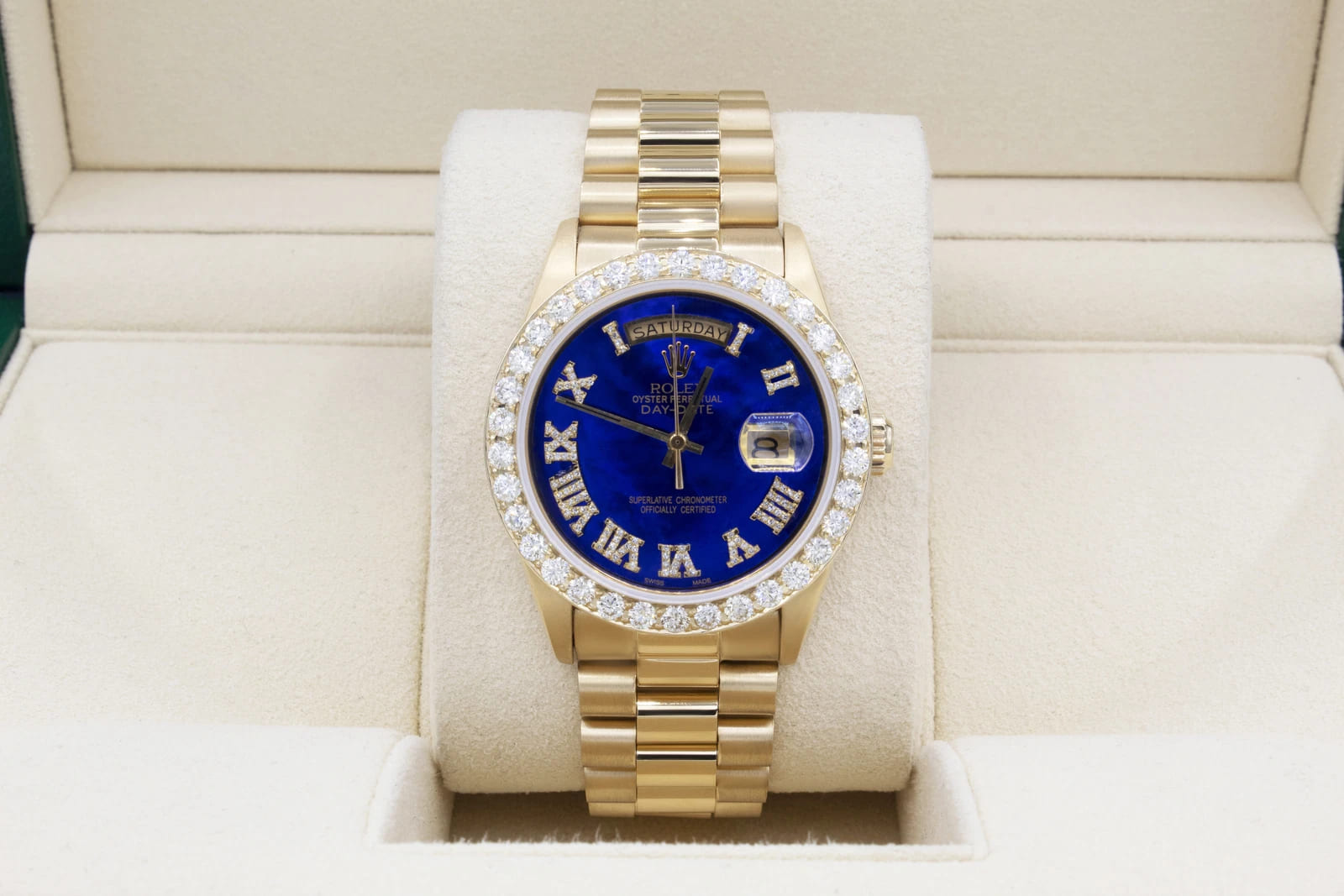 Rolex Day-Date 36mm Custom VS Diamond Bezel  Blue MOP Dial 18K Presidential