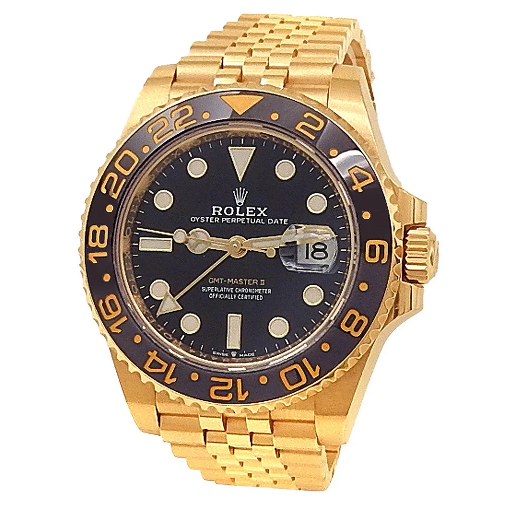 Rolex GMT-Master II 18k Yellow Gold Jubilee Auto Black Men's Watch 126718GRNR
