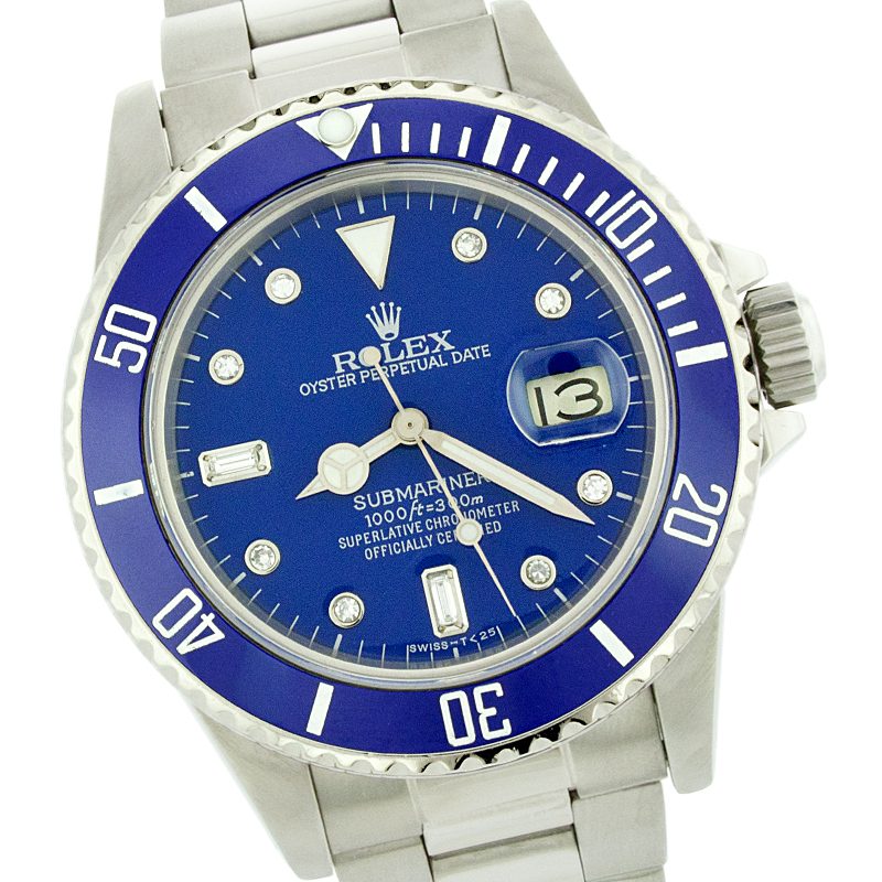 Rolex Submariner 16610 Stainless Steel  Blue Diamond Dial 40mm Mens Watch