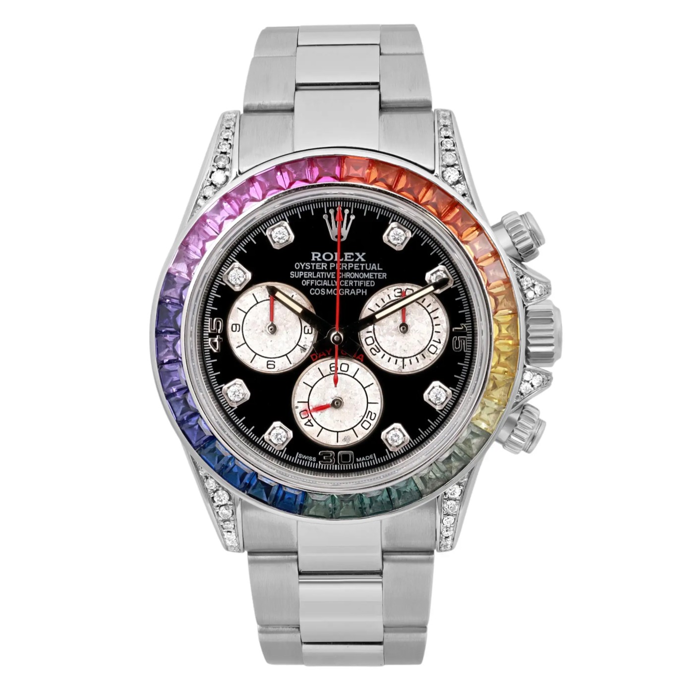 Rolex Cosmograph Daytona 40mm Custom Rainbow Bezel Black Dial Men Watch