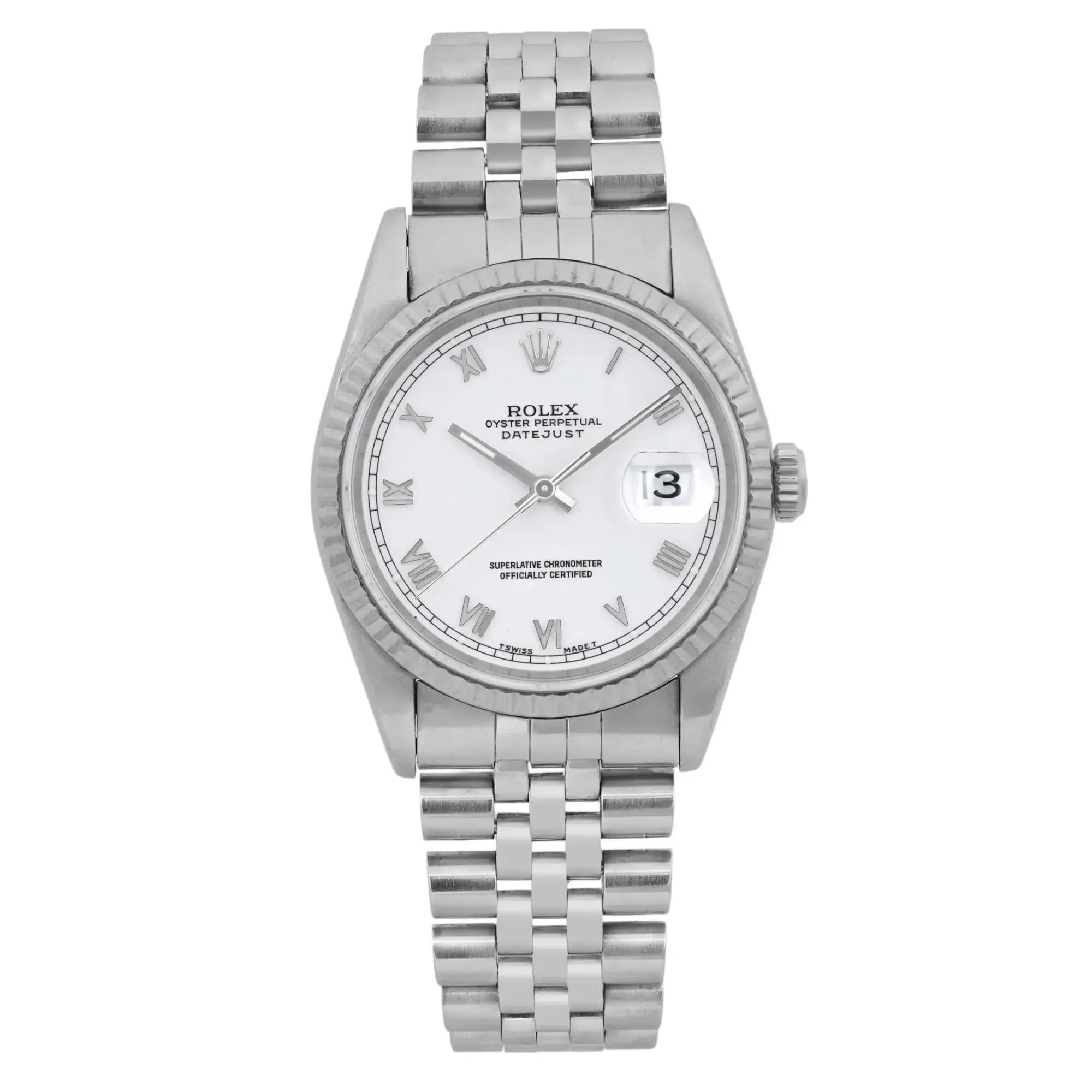Rolex Datejust 18K White Gold Steel Roman White Dial Automatic Men's Watch 