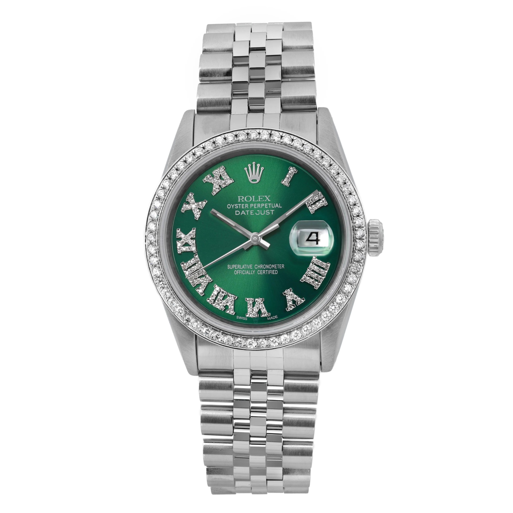 Rolex Datejust 36mm Jubilee Steel Green Custom Dial Bezel Mens Watch