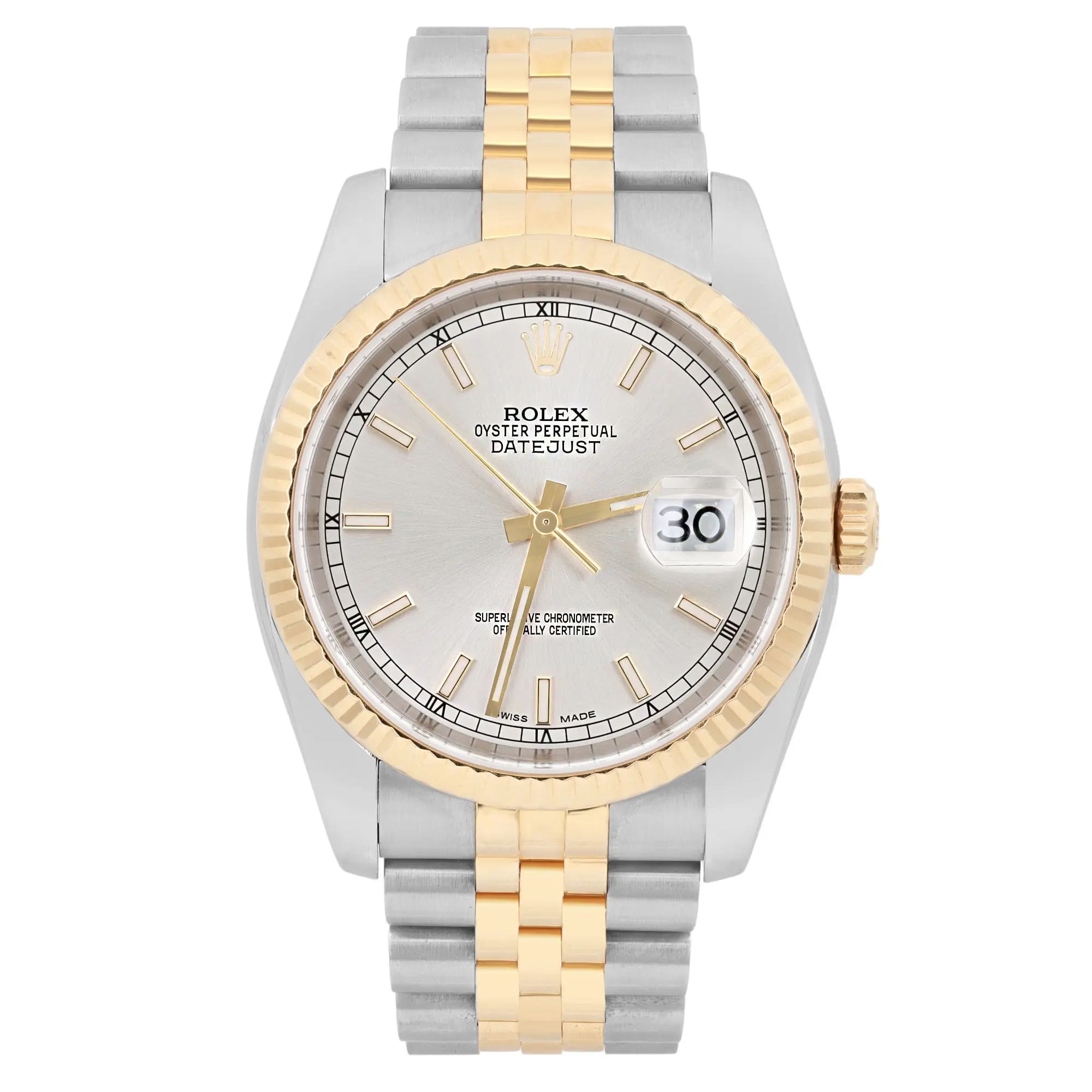 Rolex Datejust 36mm Steel 18K Yellow Gold Silver Dial Automatic Watch 
