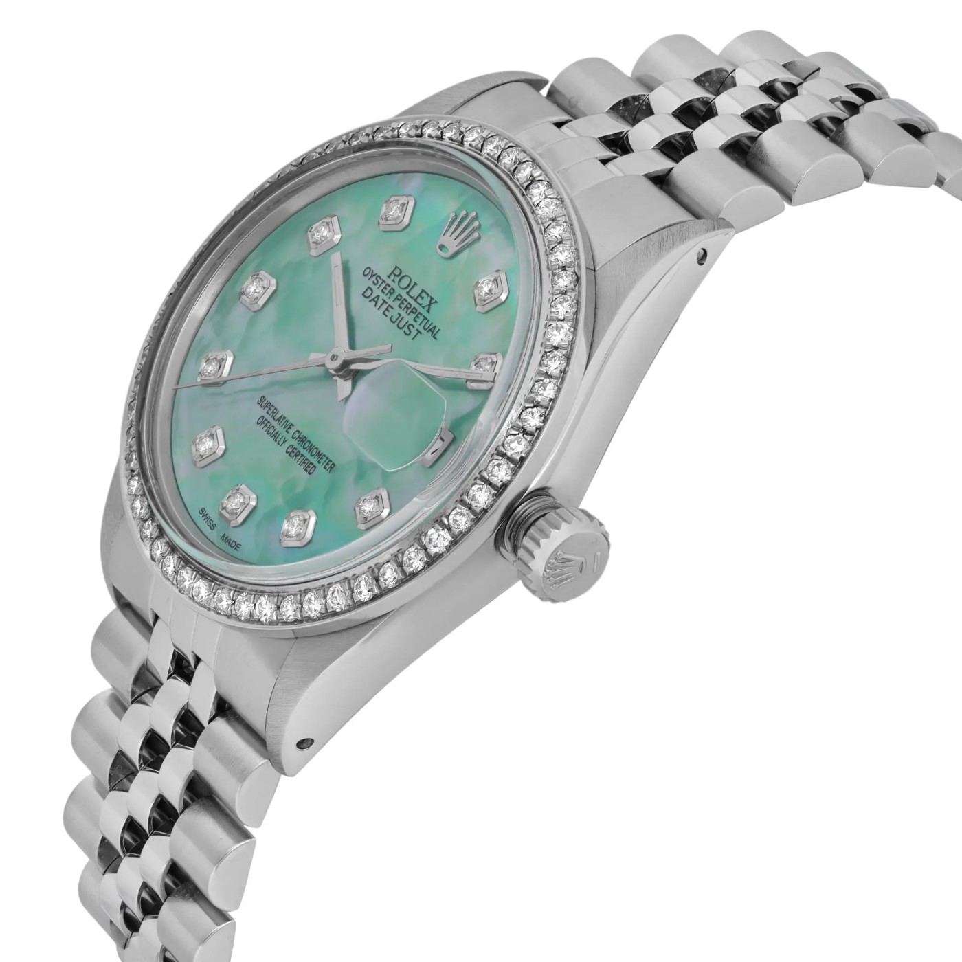 Rolex Datejust 36mm Steel Custom Green Turquoise Diamond Dial Bezel Watch