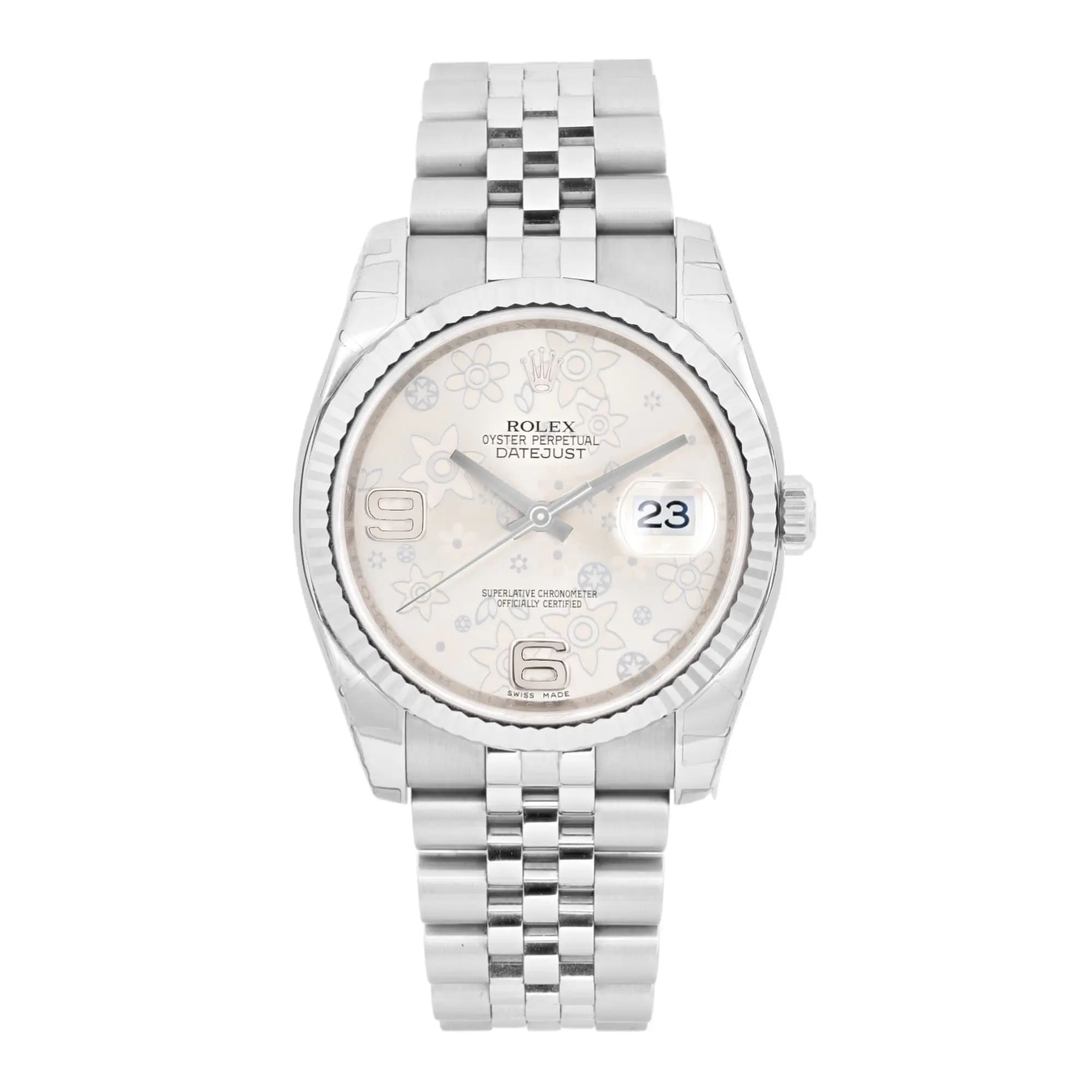 Rolex Datejust 36mm Steel Floral Dial Automatic Watch 