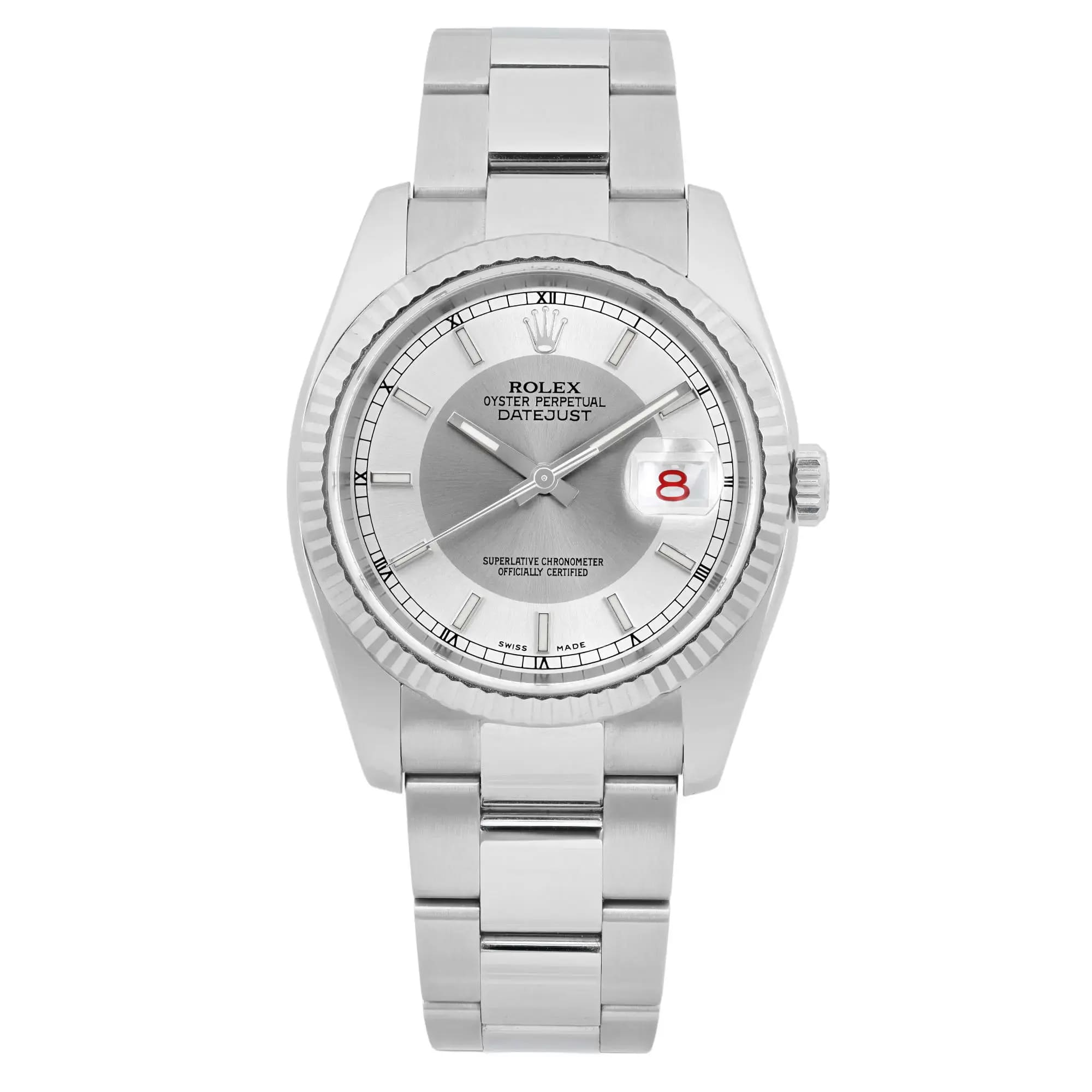 Rolex Datejust 36mm Steel Tuxedo Silver Dial Automatic Watch 