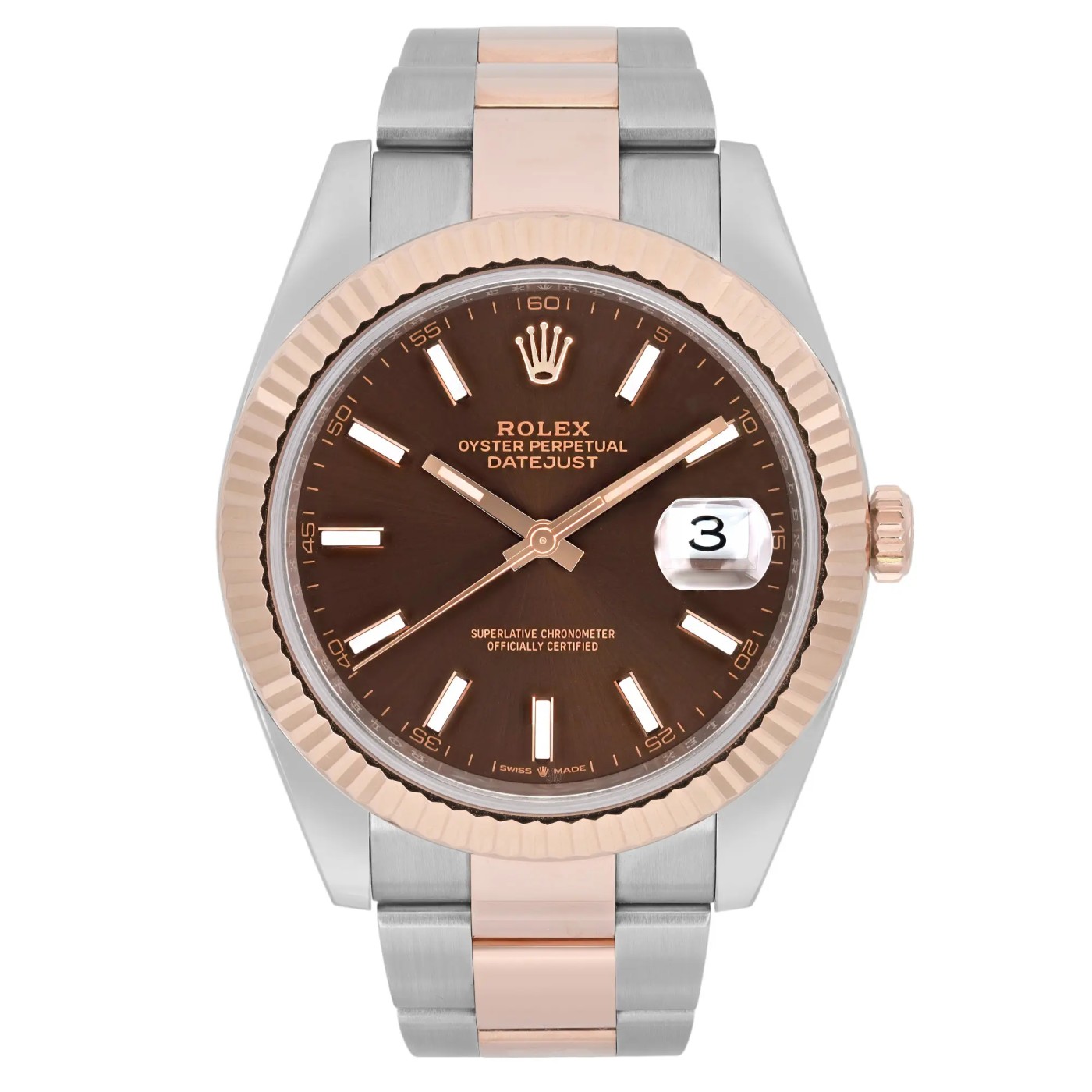 Rolex Datejust 41 18K Rose Gold Steel Oyster Chocolate Dial Mens Watch