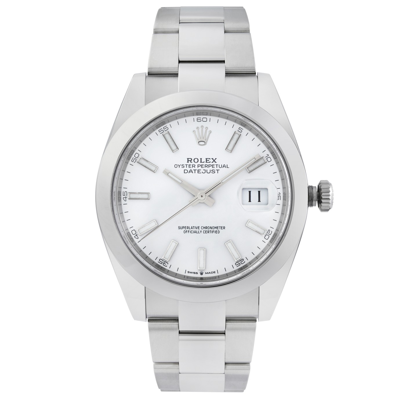 Rolex Datejust 41 Steel White Index Dial Smooth Bezel Men Watch