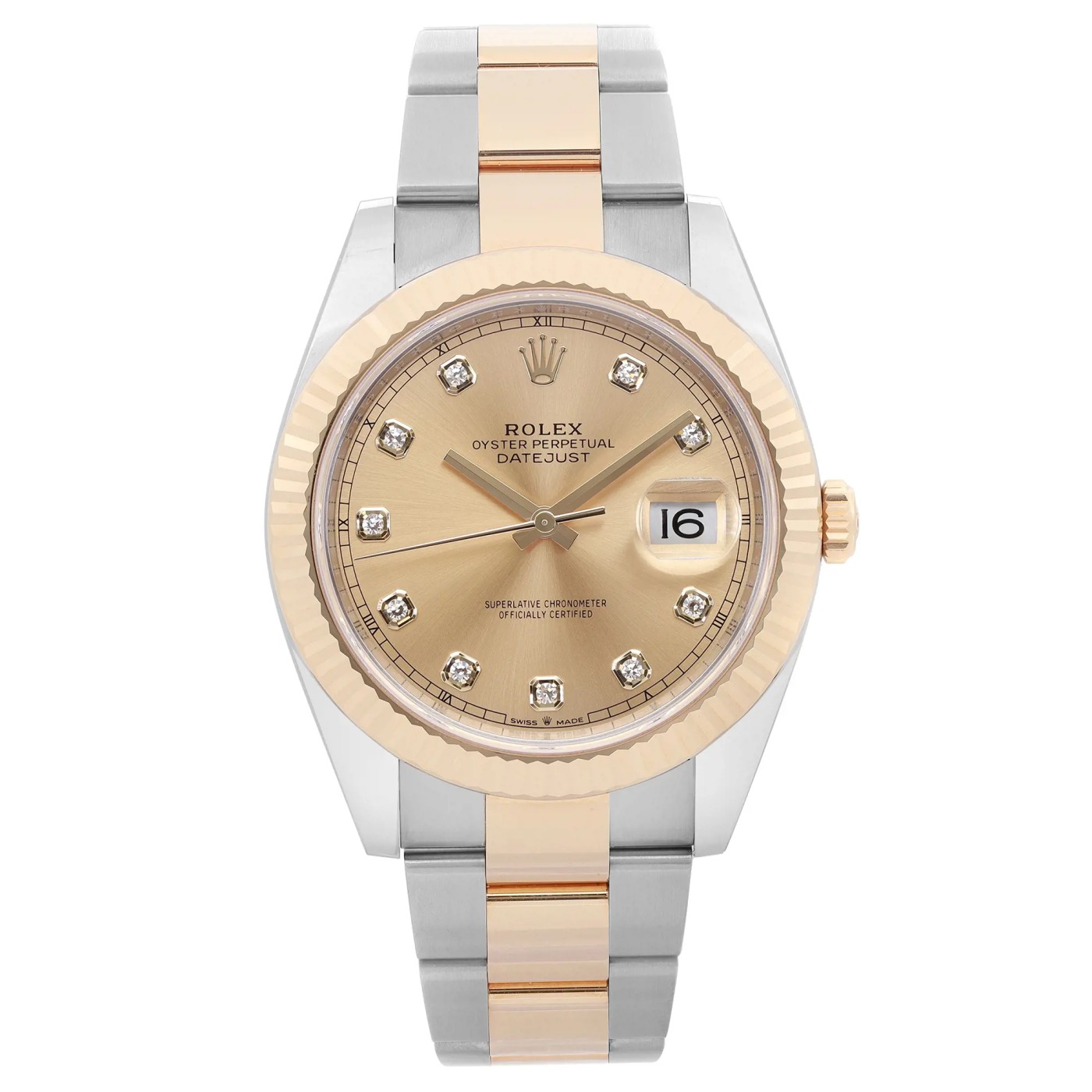 Rolex Datejust 41MM Yellow Gold Steel Champagne Diamond Dial Watch