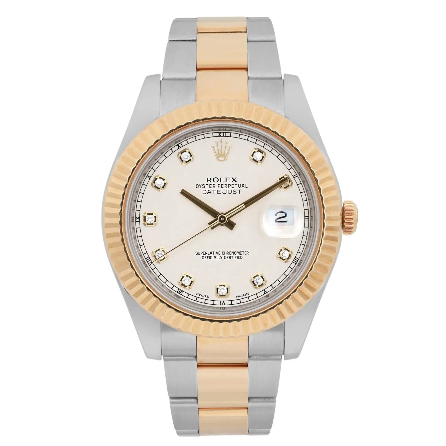 Rolex Datejust II 18K Yellow Gold Steel Cream Diamond Dial Men Watch