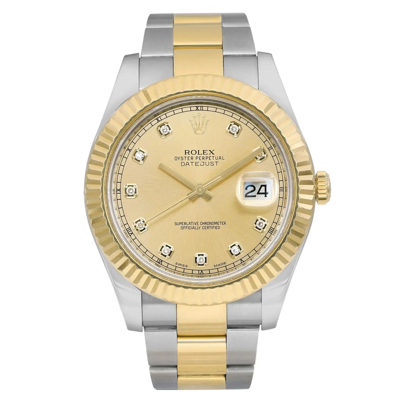 Rolex Datejust II 18K Yellow Steel Steel Diamond Champagne Dial Men Watch
