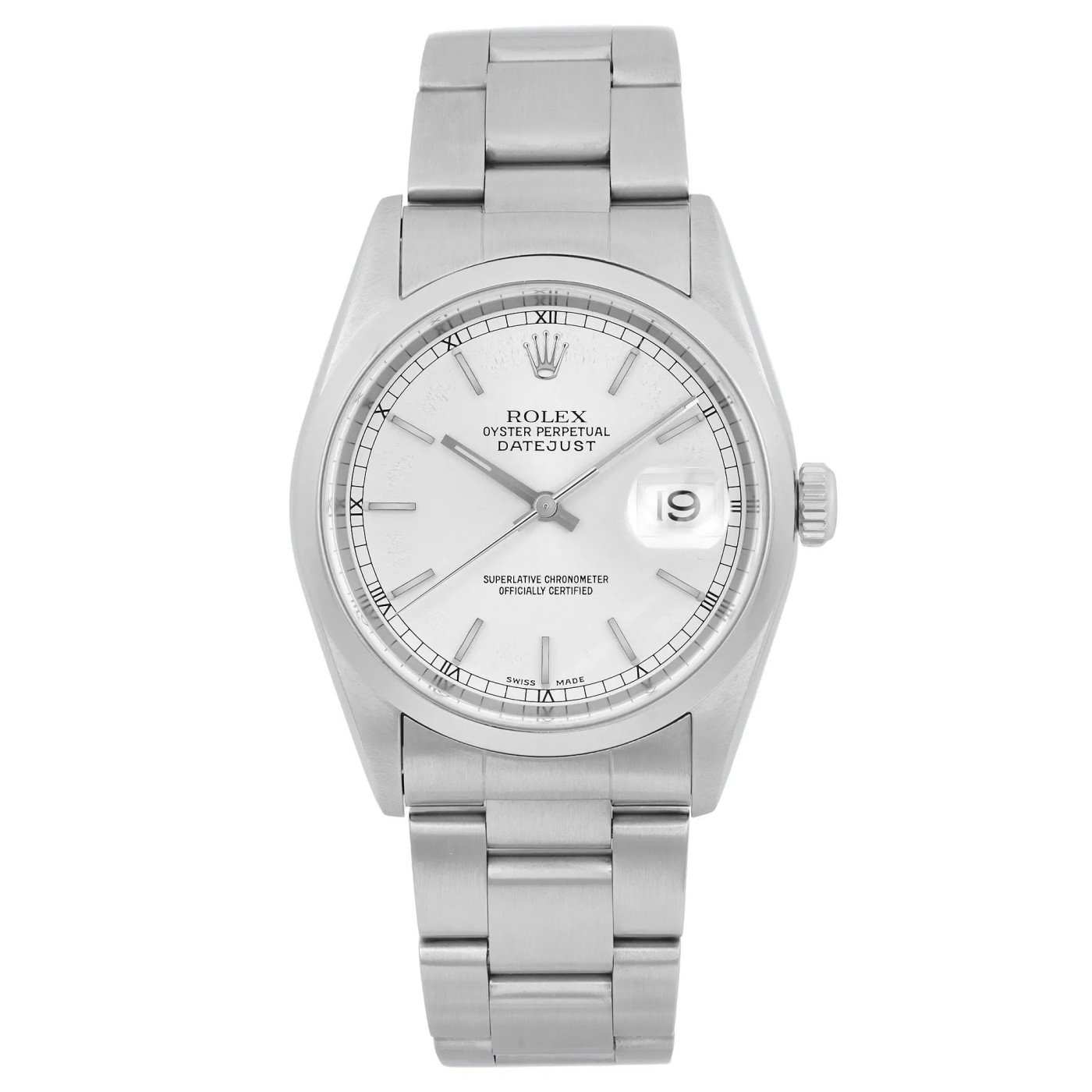 Rolex Datejust No Holes Silver Sticks Dial Steel Automatic Mens Watch