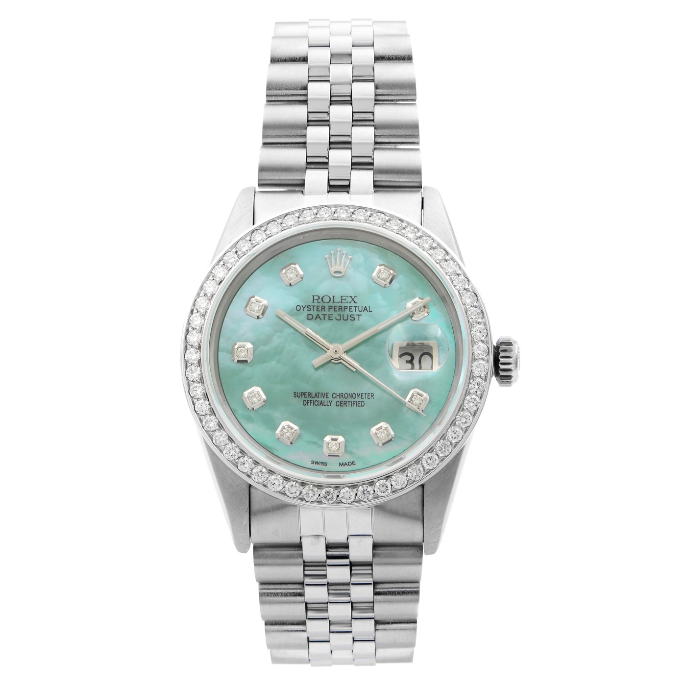 Rolex Datejust Steel 1.20 Cttw Custom Teal Dial Automatic Mens Watch