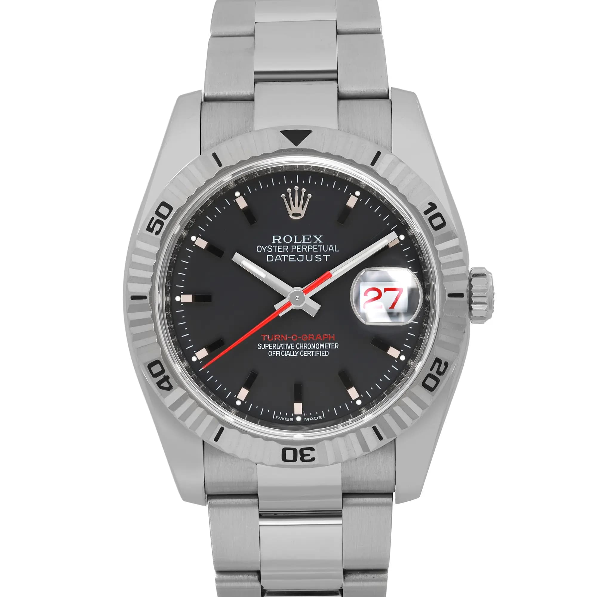 Rolex Datejust Turn-O-Graph 36mm Steel Black Dial Automatic Watch