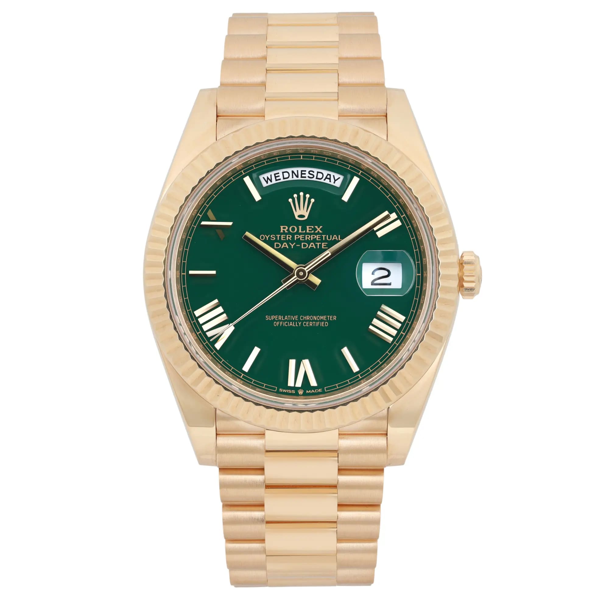 Rolex Day-Date President 40 18K Yellow Gold Green Lacquer Dial Men Watch
