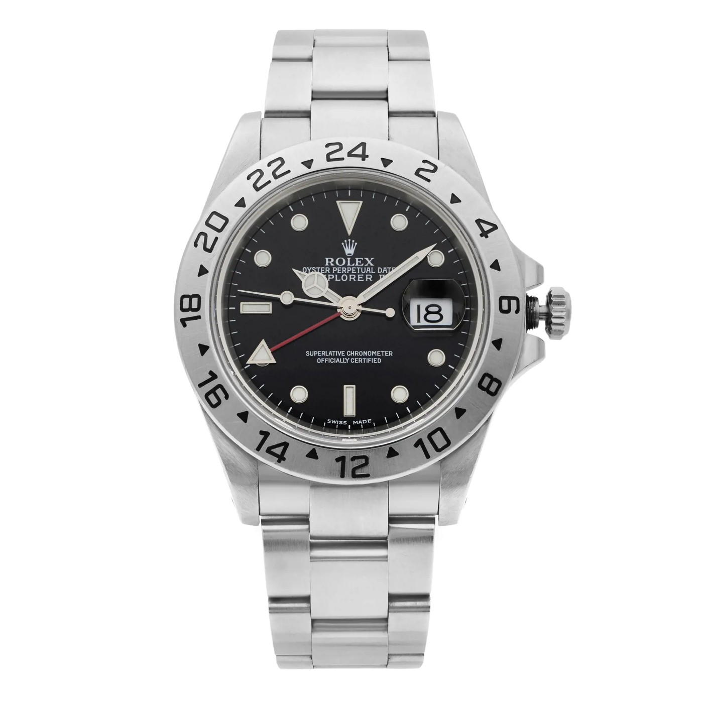 Rolex Explorer II GMT Steel No Holes Case Black Dial Mens Watch