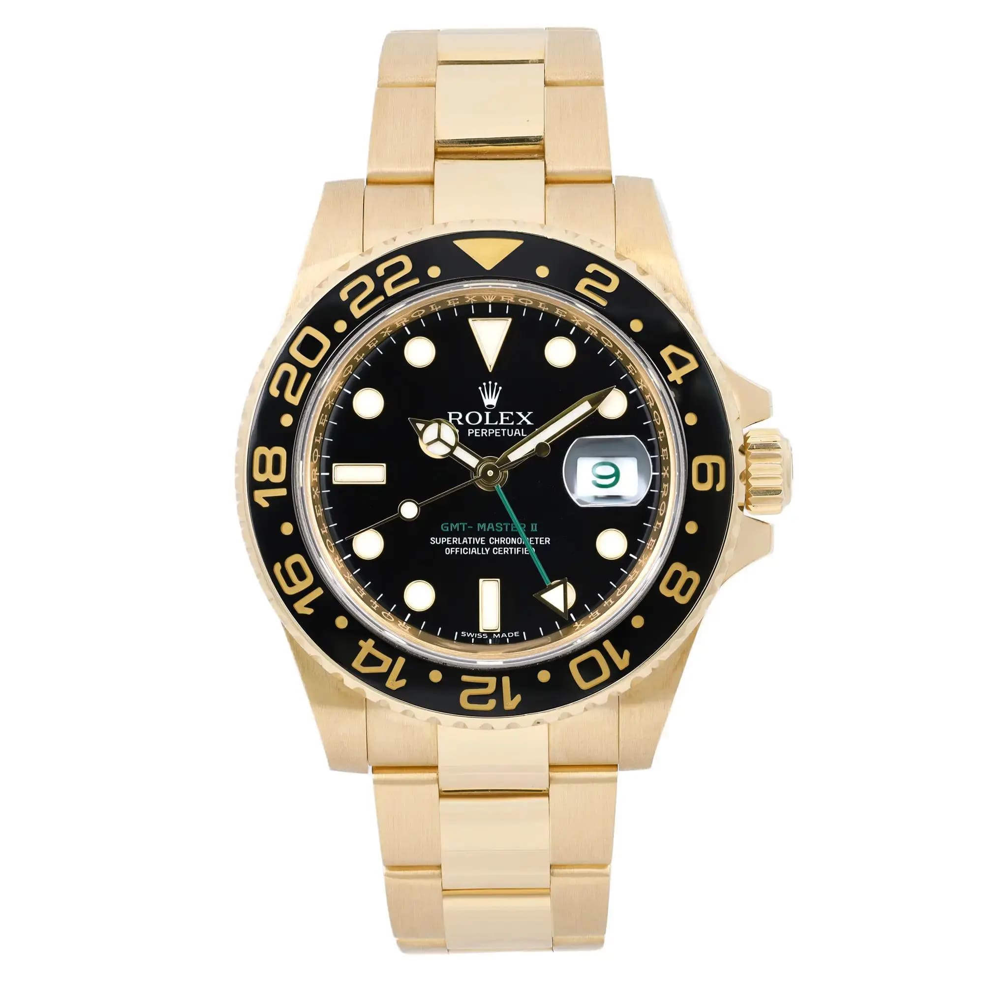 Rolex GMT-Master II 18K Yellow Gold Black Dial Automatic Mens Watch 