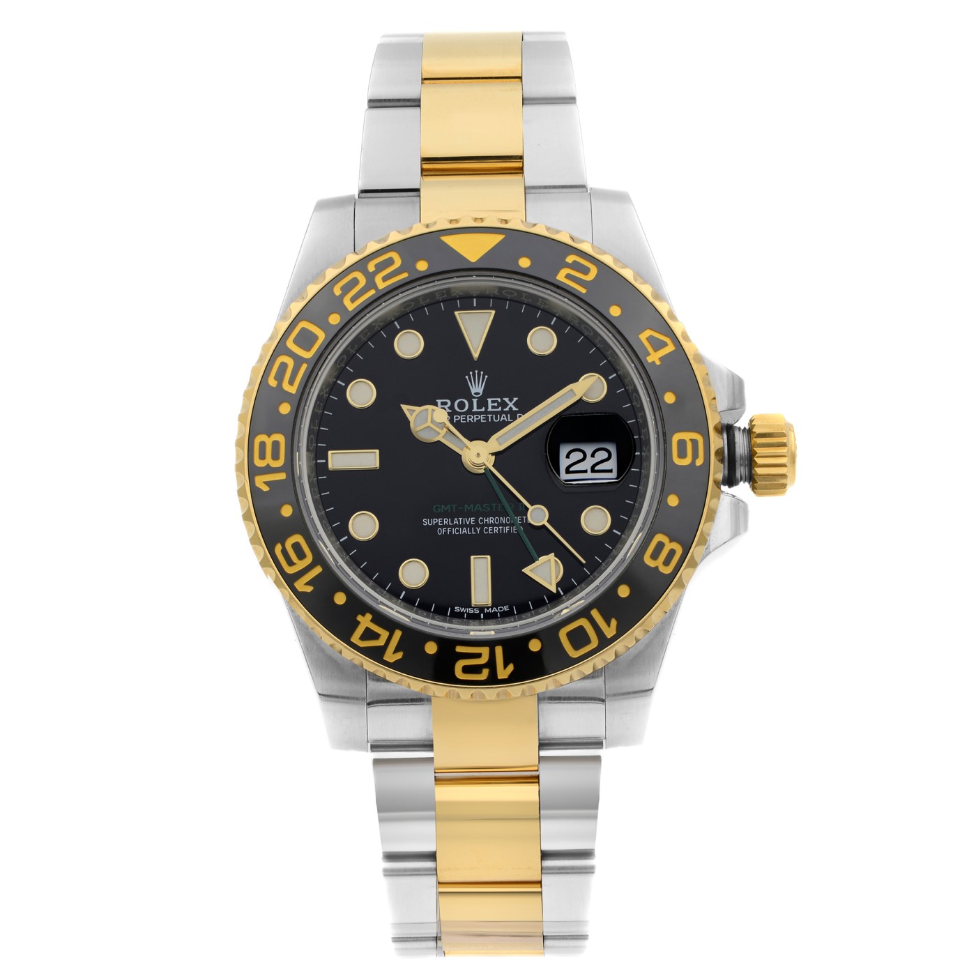 Rolex GMT-Master II Steel 18K Gold Black Dial Automatic Mens Watch