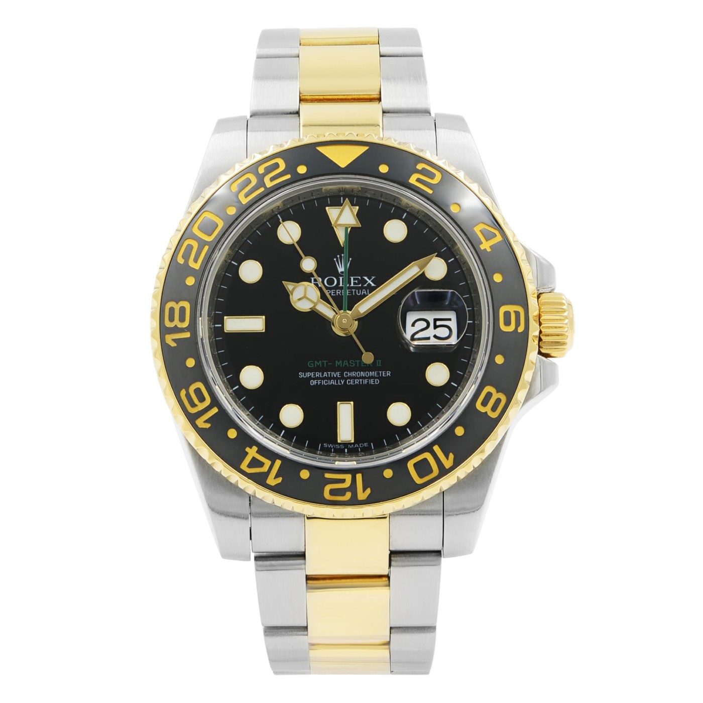 Rolex GMT-Master II Steel Gold Black Dial Ceramic Bezel Mens Watch